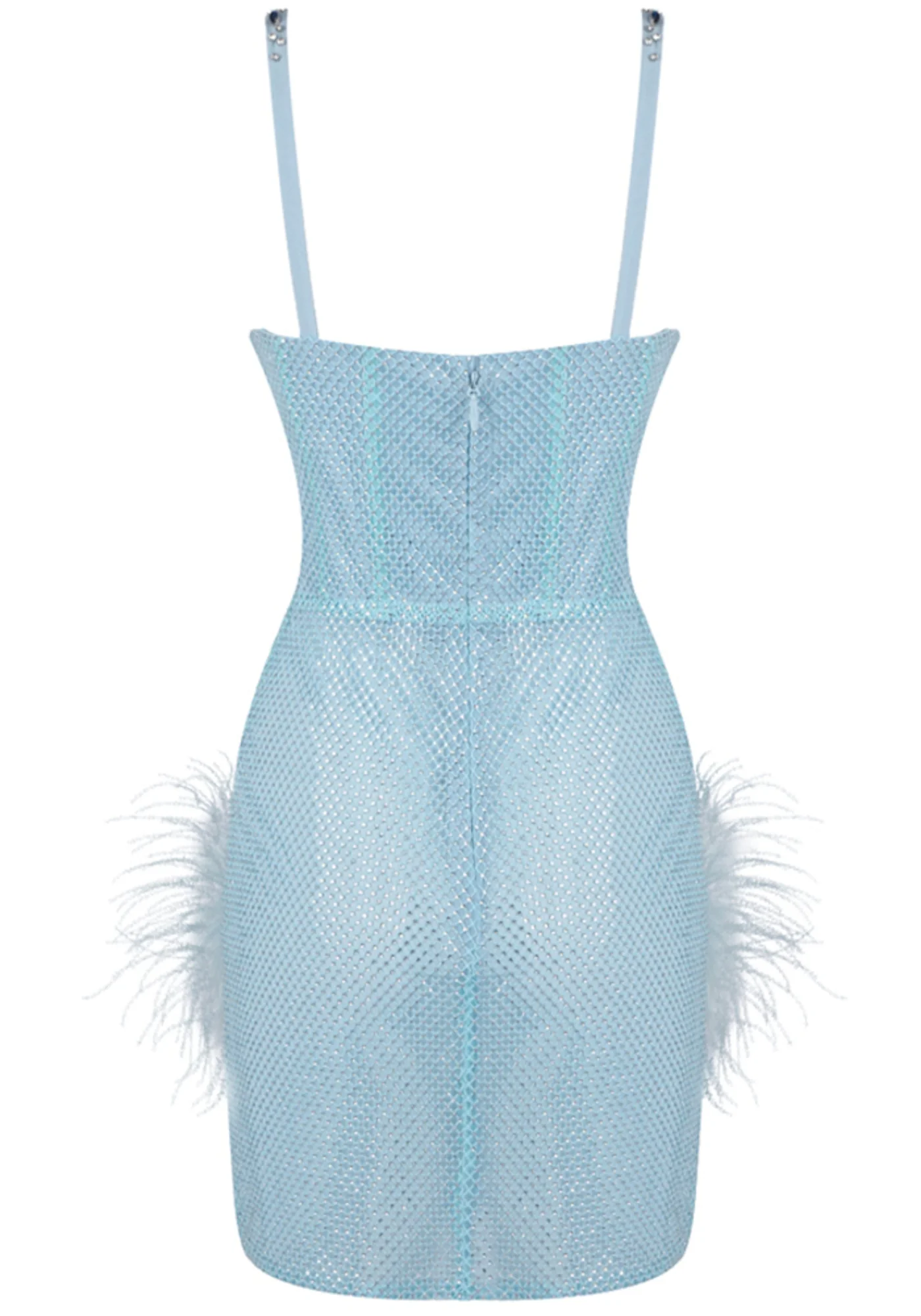 Blue V-Neck Crystal Feather Bustier Mini Dress