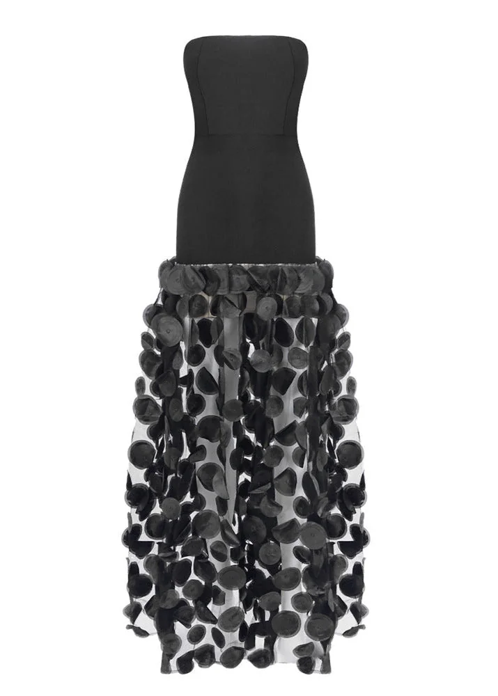 Elegant Strapless Maxi Dress with Mesh Insert