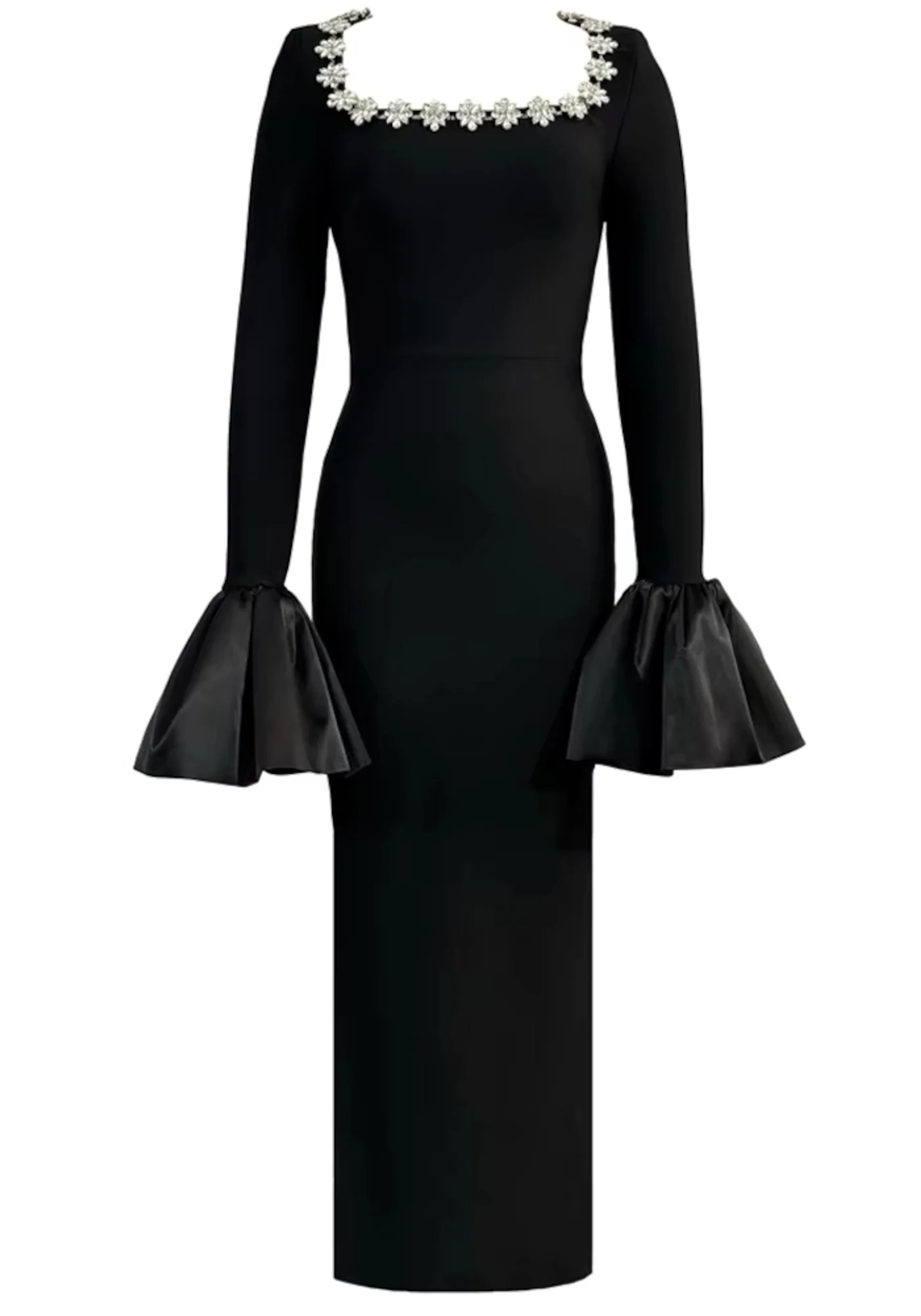 Black Crystal Neckline Maxi Dress