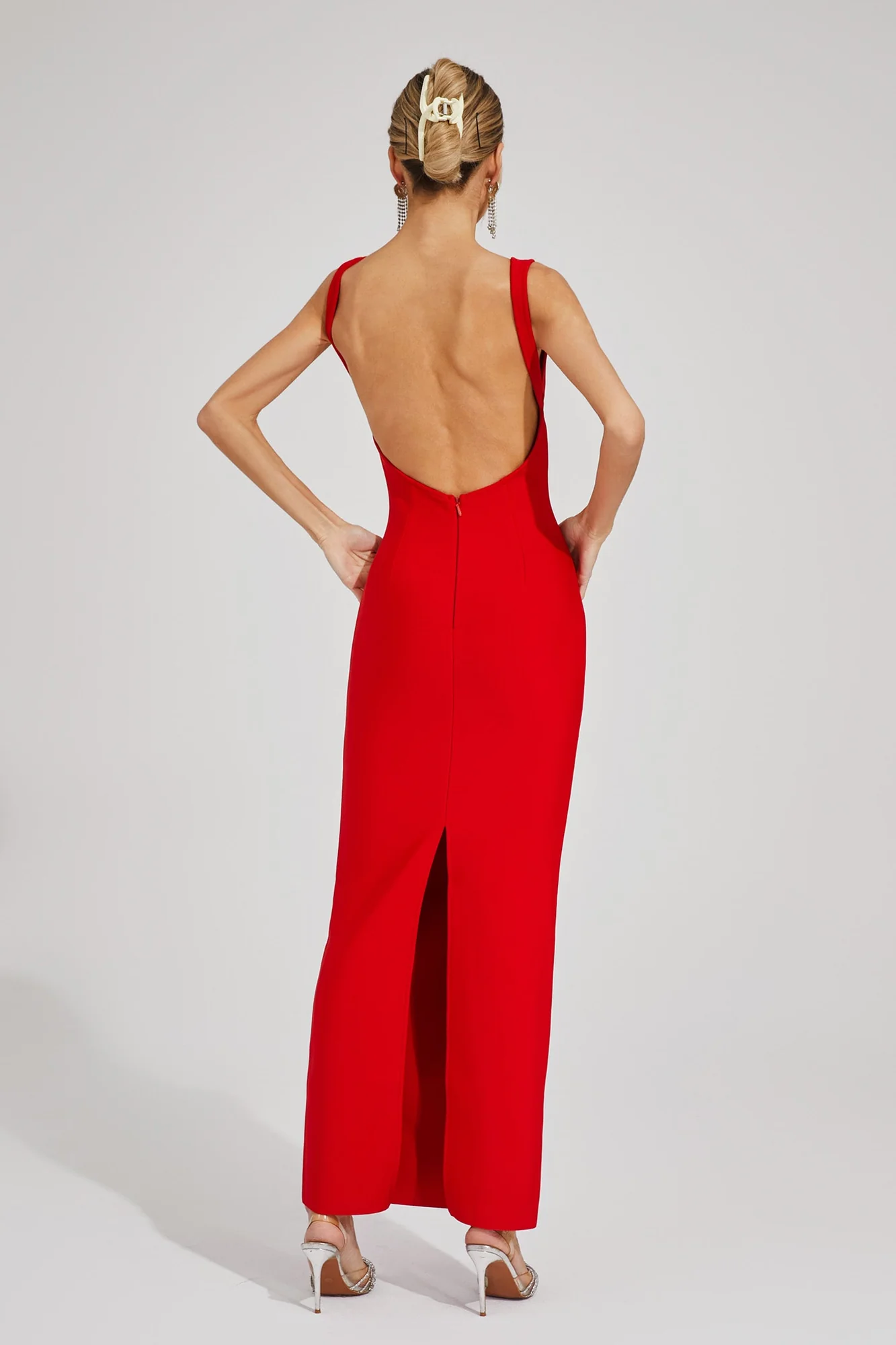 Red V-Neck Bandage Maxi Dress - Elegant Occasion Wear