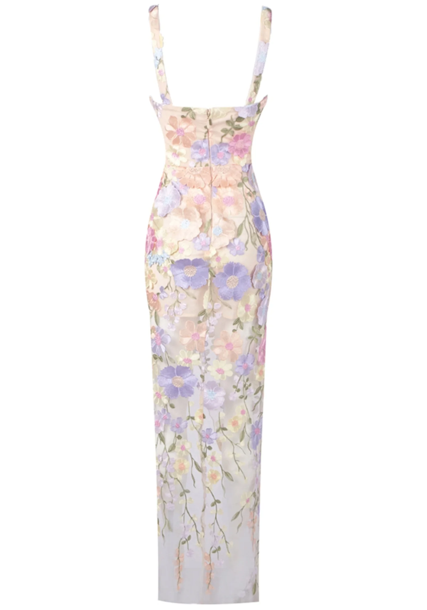 Lavender Floral Embroidered Maxi Dress with V-Neck