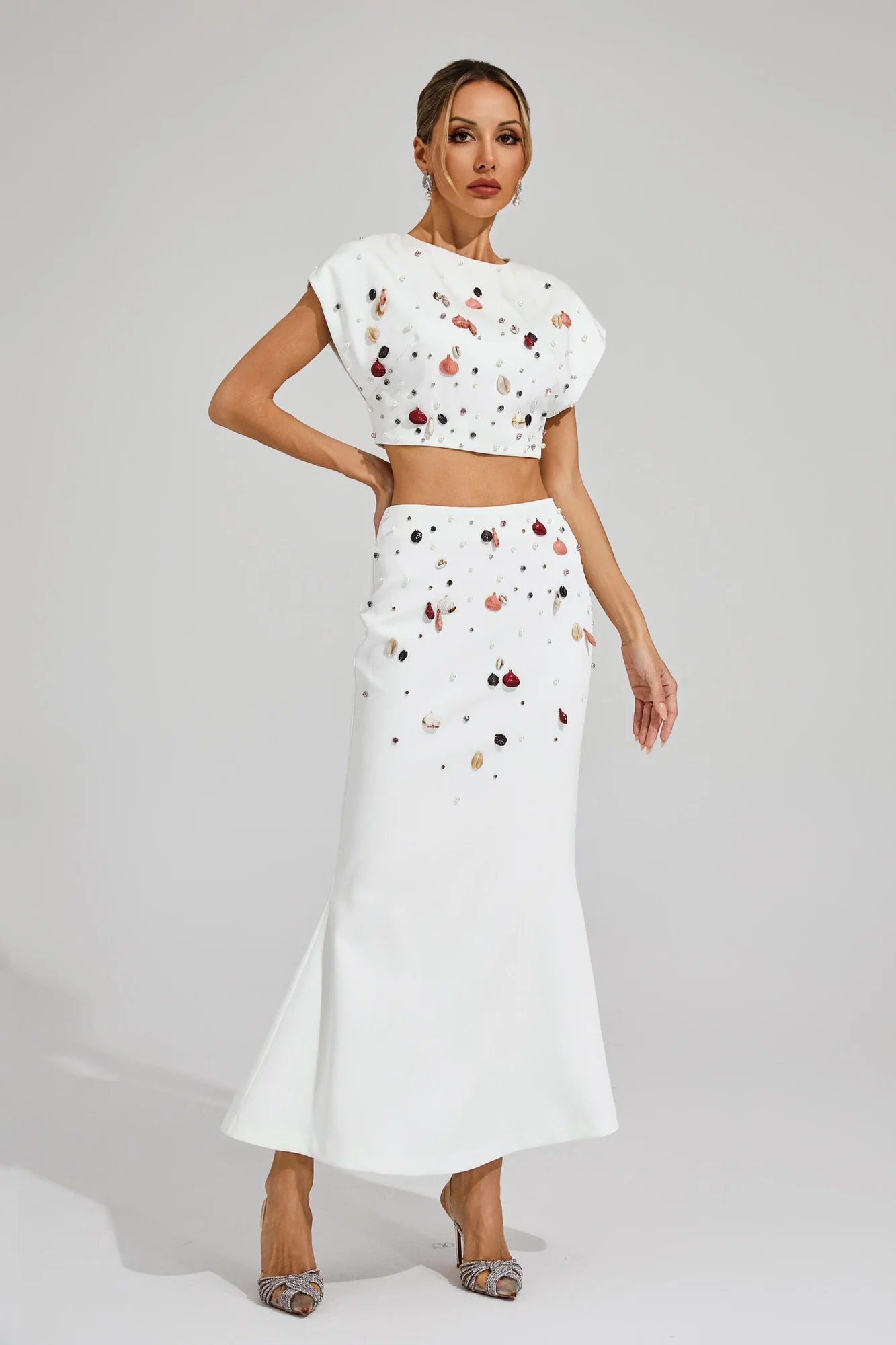 White Diamond Embellished Set for Women - Elegant Ozzie Collection