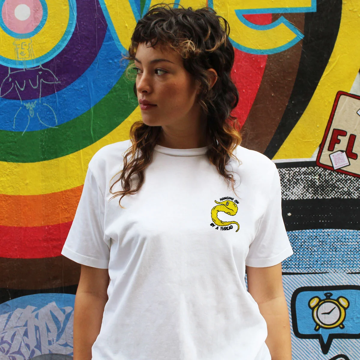 Embroidered Yellow Worm T-Shirt in Organic Cotton (Unisex)