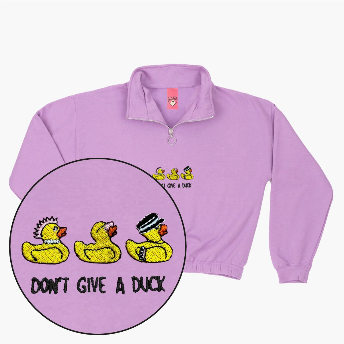 Embroidered Duck Design 1/4 Zip Sweatshirt