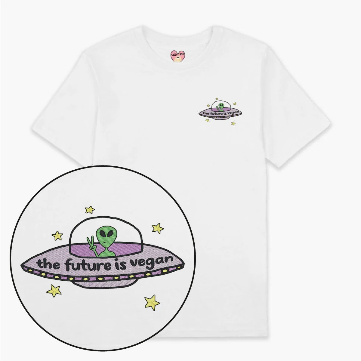 Organic Cotton Vegan Statement Embroidered T-Shirt