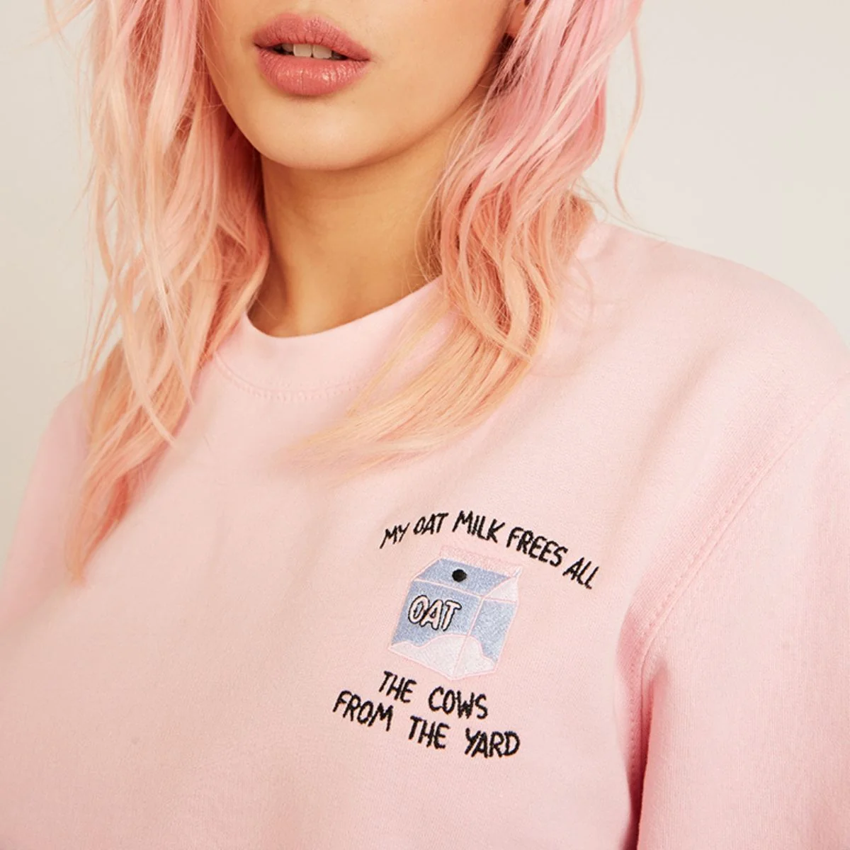 Embroidered Sweatshirt with Ethical Oat Milk Theme - Unisex Fit
