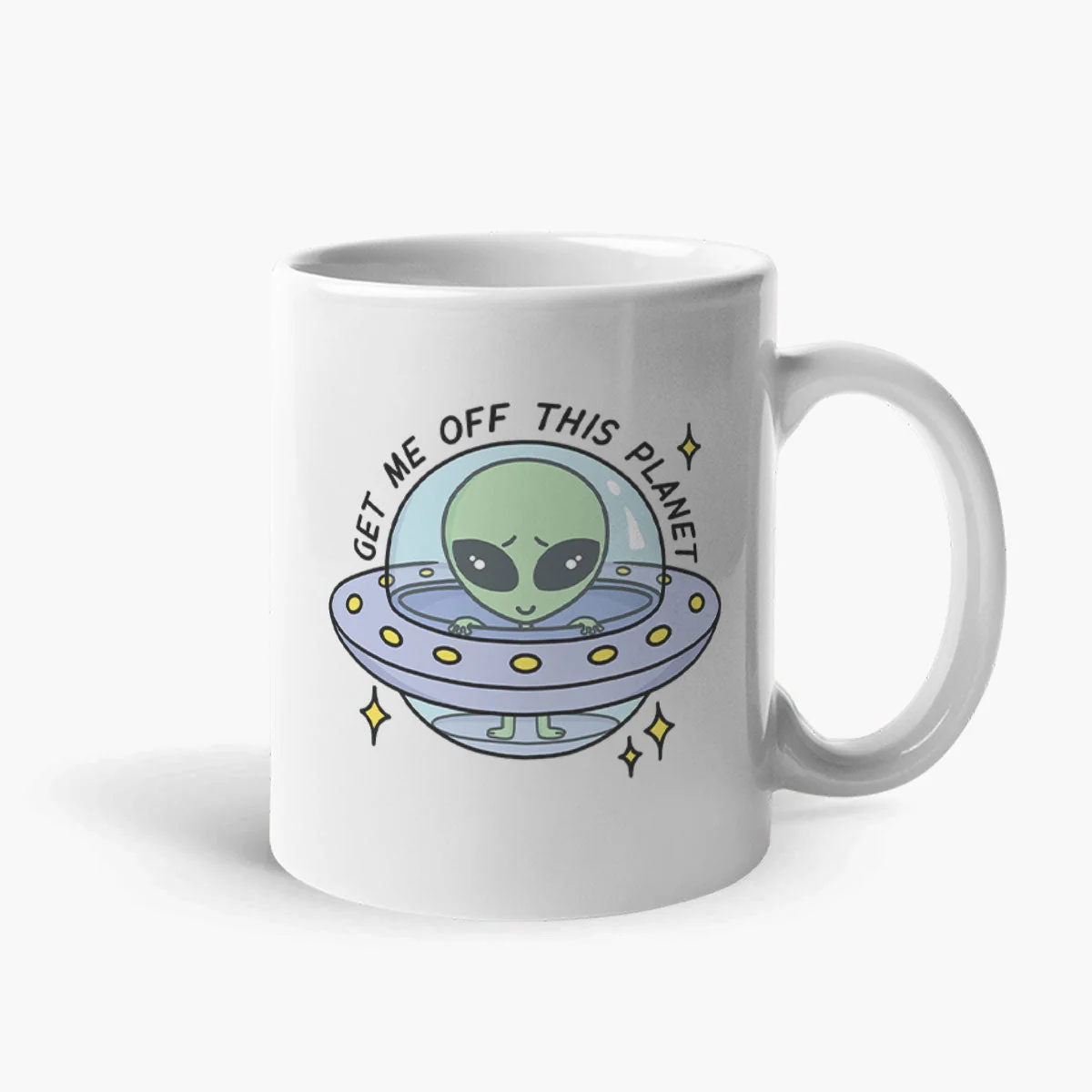 Funny White Ceramic Coffee Mug - Planet Escape Theme