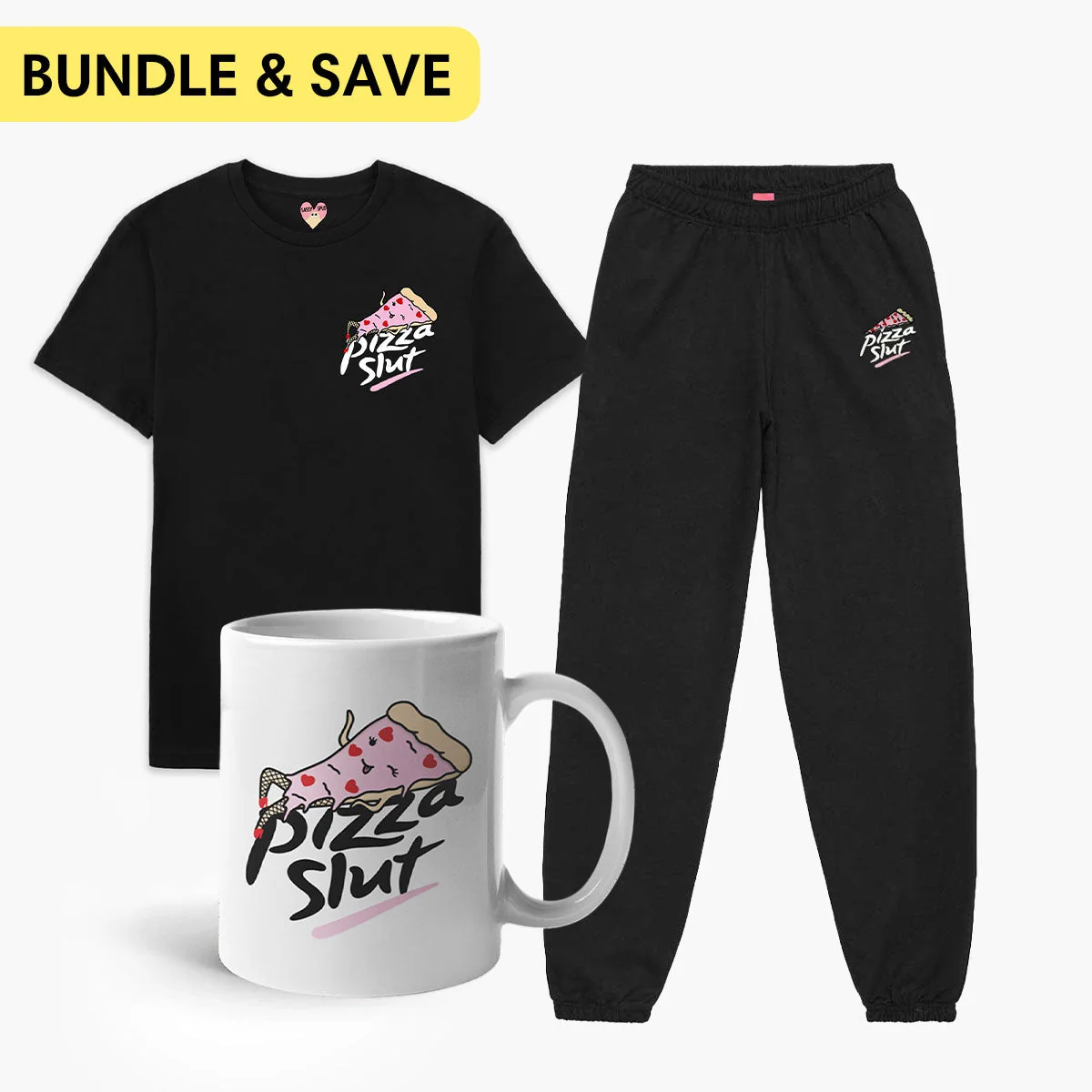 Sassy Pizza Lover Bundle | T-Shirt, Mug, Embroidered Joggers