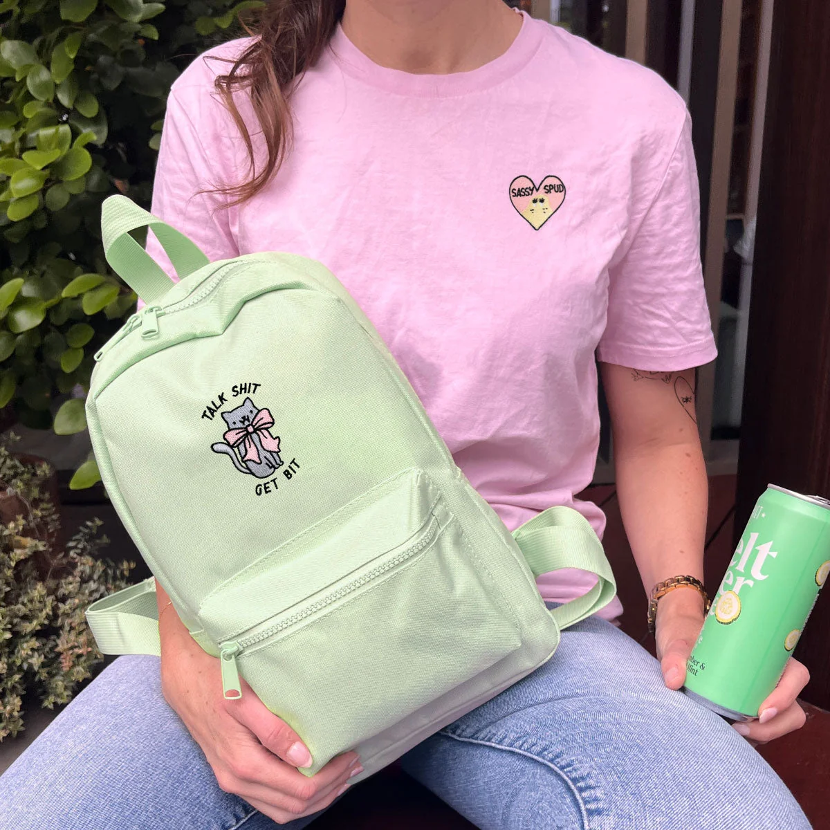 Sassy Embroidered Mini Backpack - Durable & Vegan (Pink/Blue/Green/Black/White)