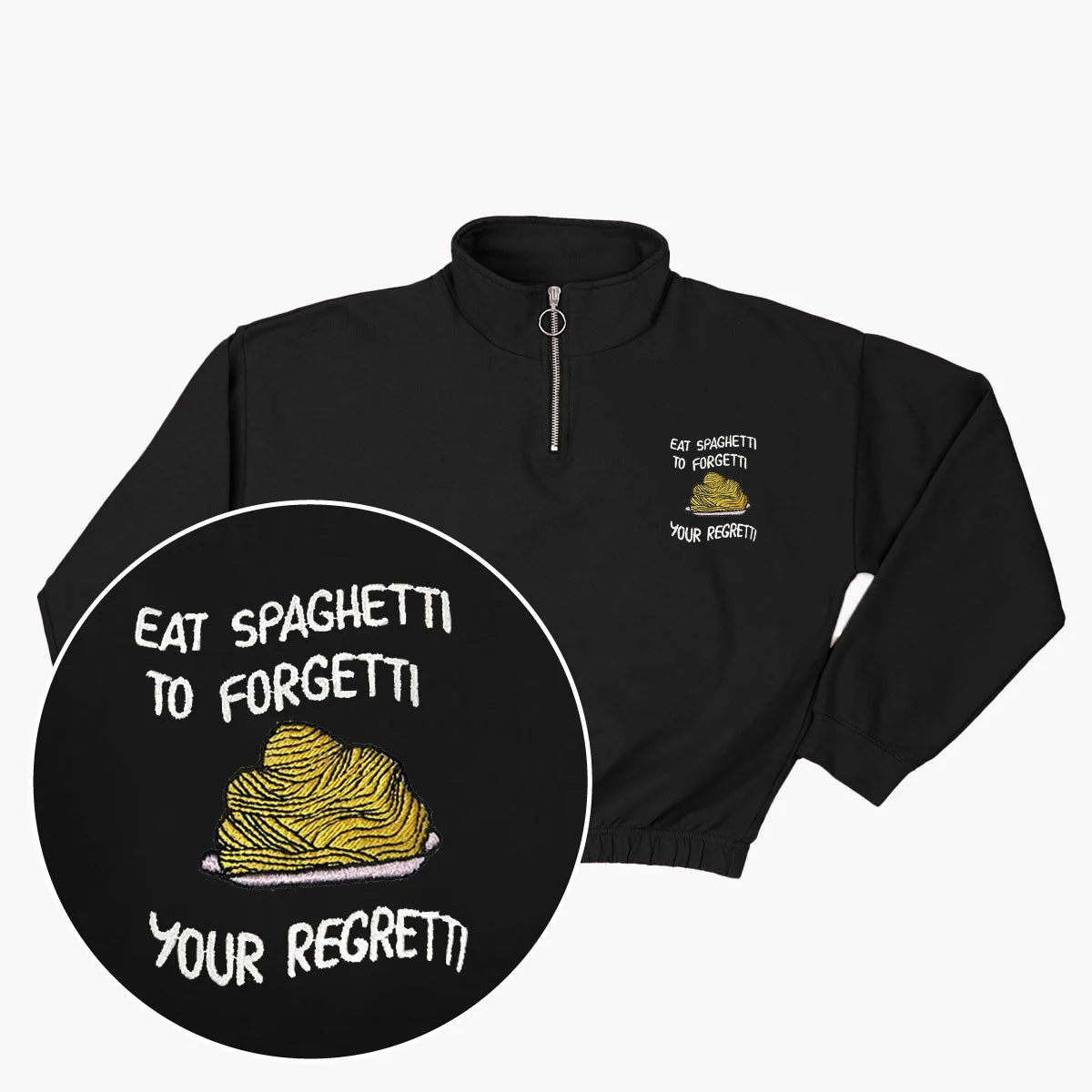 Embroidered 1/4 Zip Crop Sweatshirt - Premium Cotton Blend