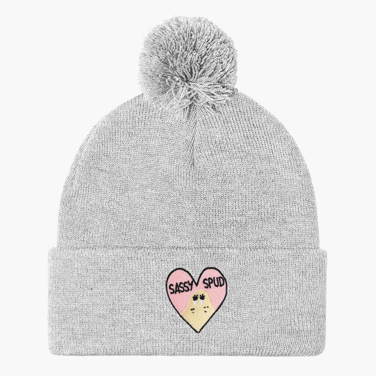 Embroidered Pom Pom Beanie - Cute and Cozy Hat