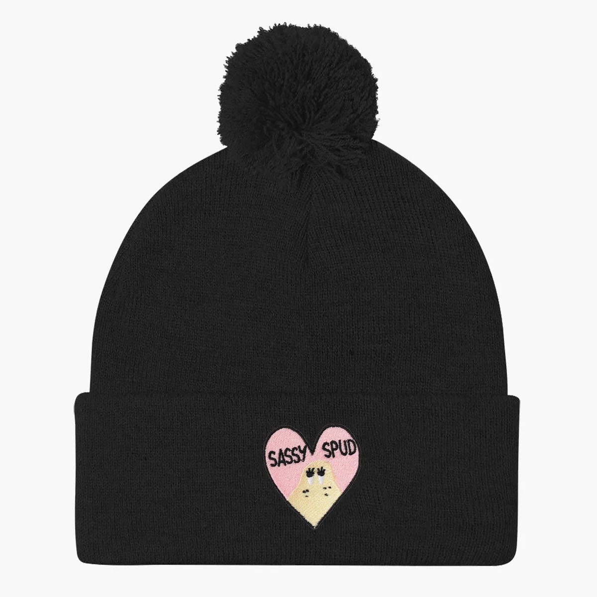 Embroidered Pom Pom Beanie - Stylish Winter Hat