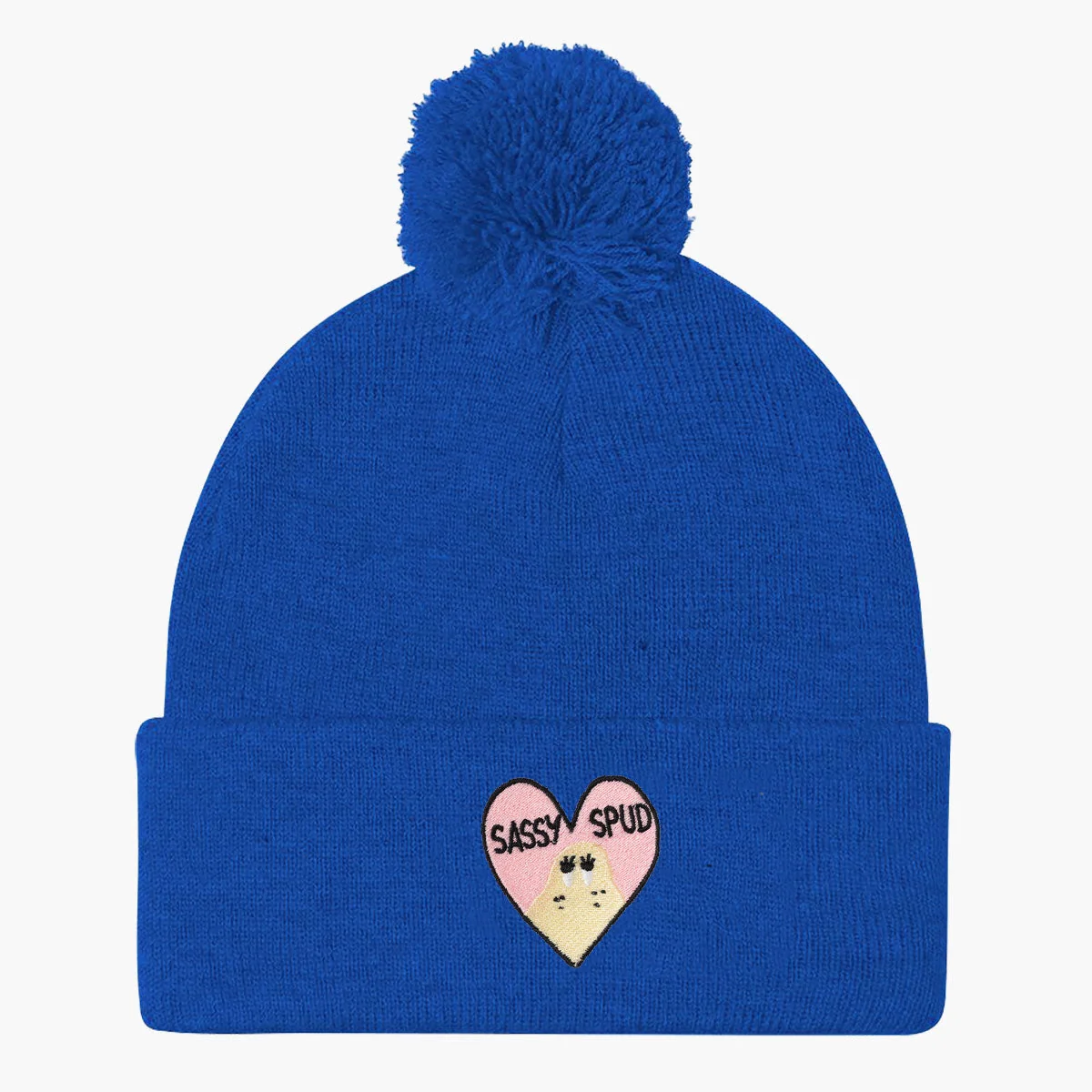 Embroidered Pom Pom Beanie - Stylish Winter Hat