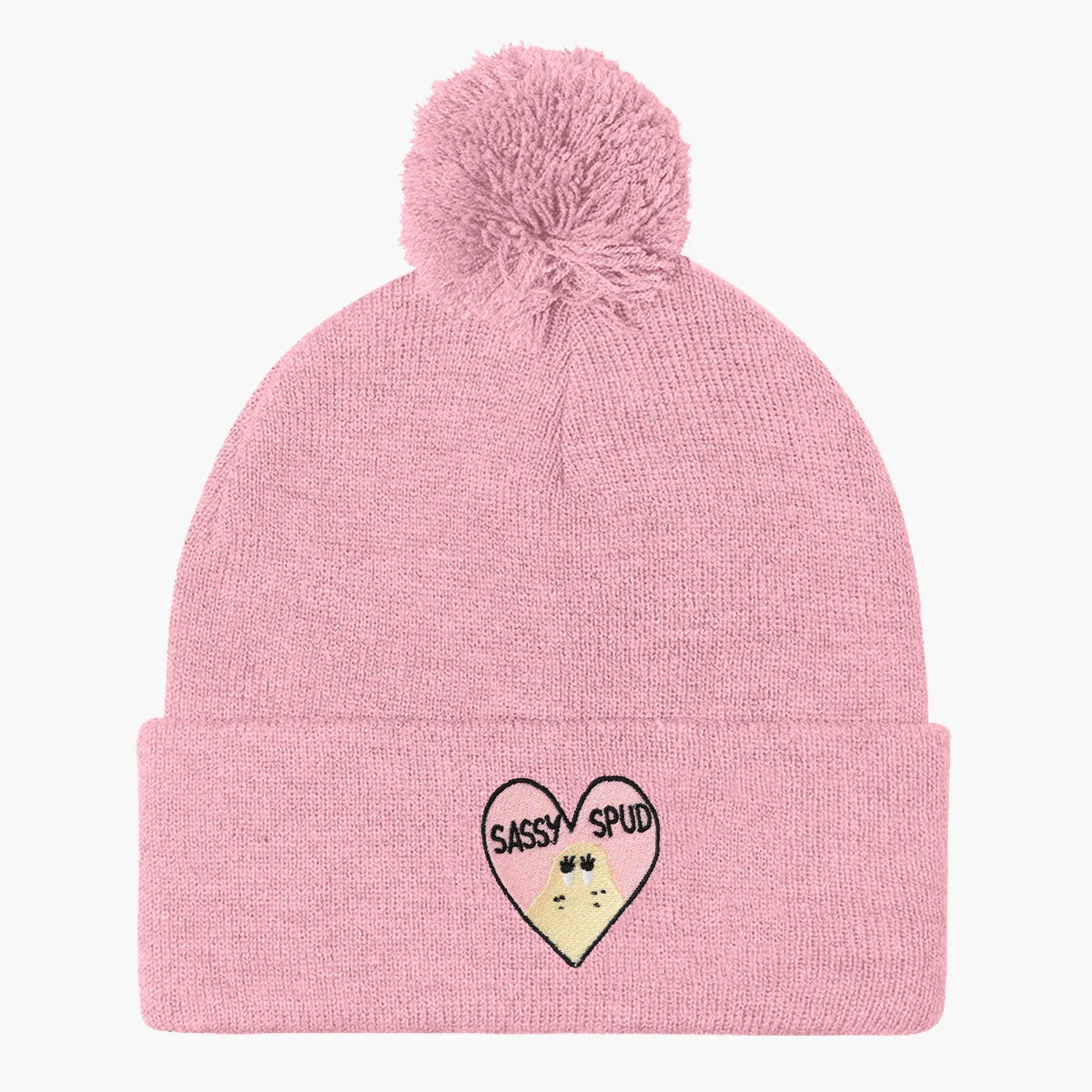 Embroidered Pom Pom Beanie - Stylish Winter Hat