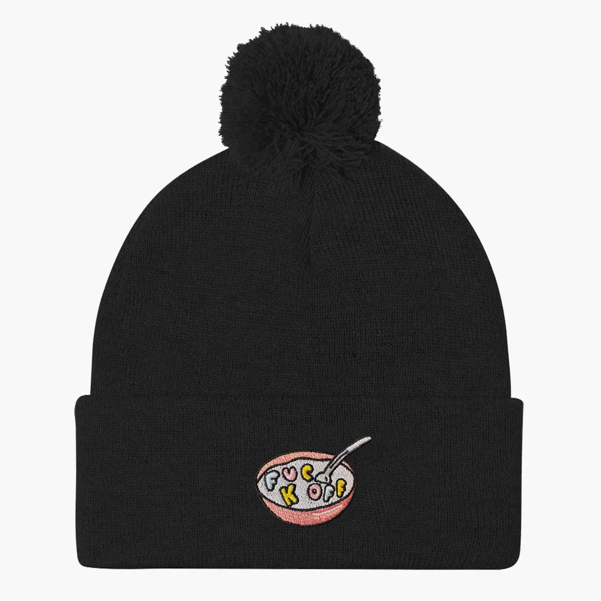 Embroidered Pom Pom Beanie - Premium Quality Winter Hat