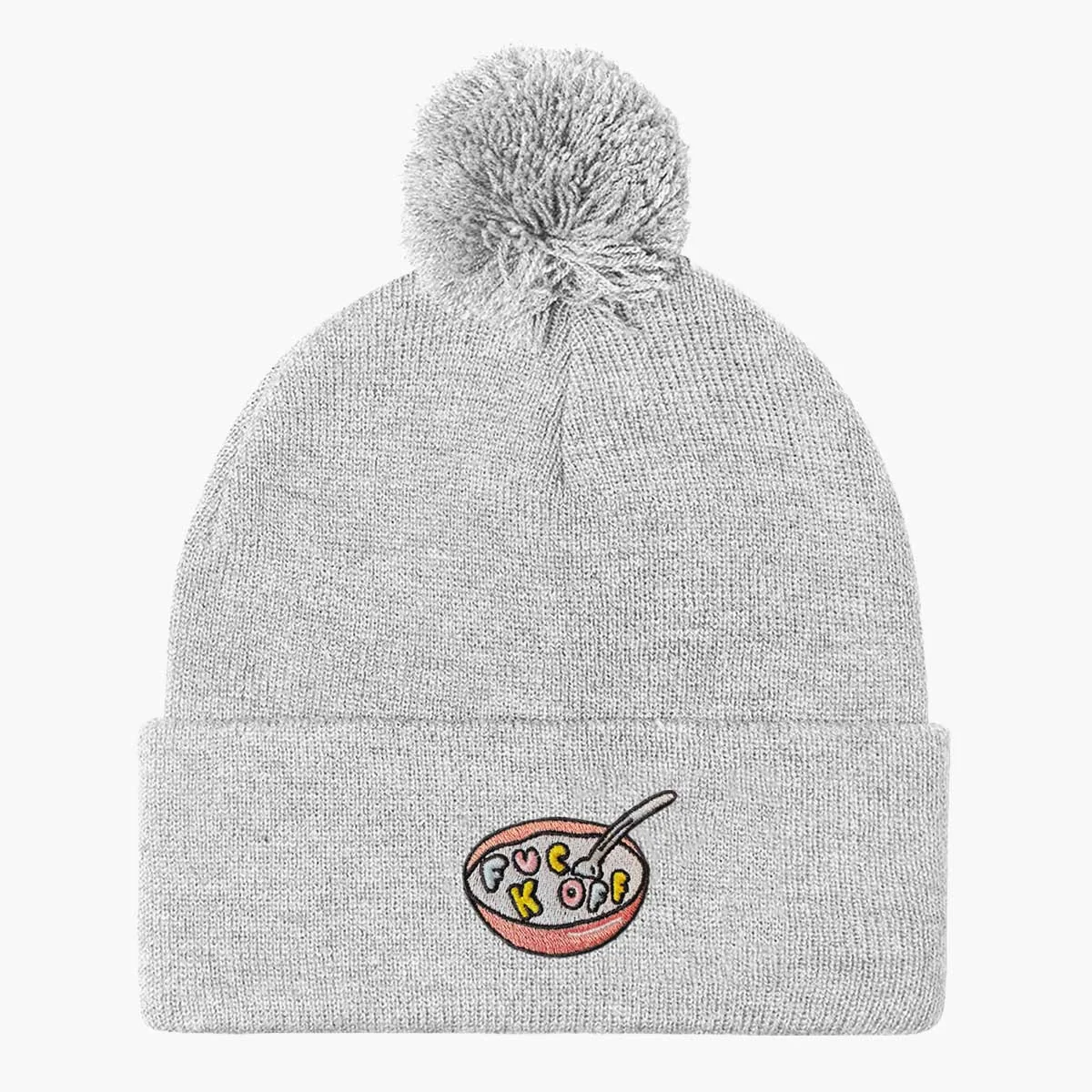 Embroidered Pom Pom Beanie - Premium Quality Winter Hat