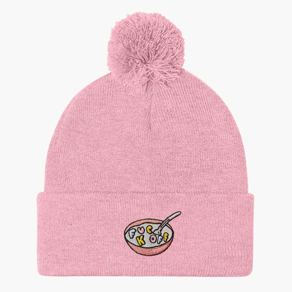 Embroidered Pom Pom Beanie - Premium Quality Winter Hat