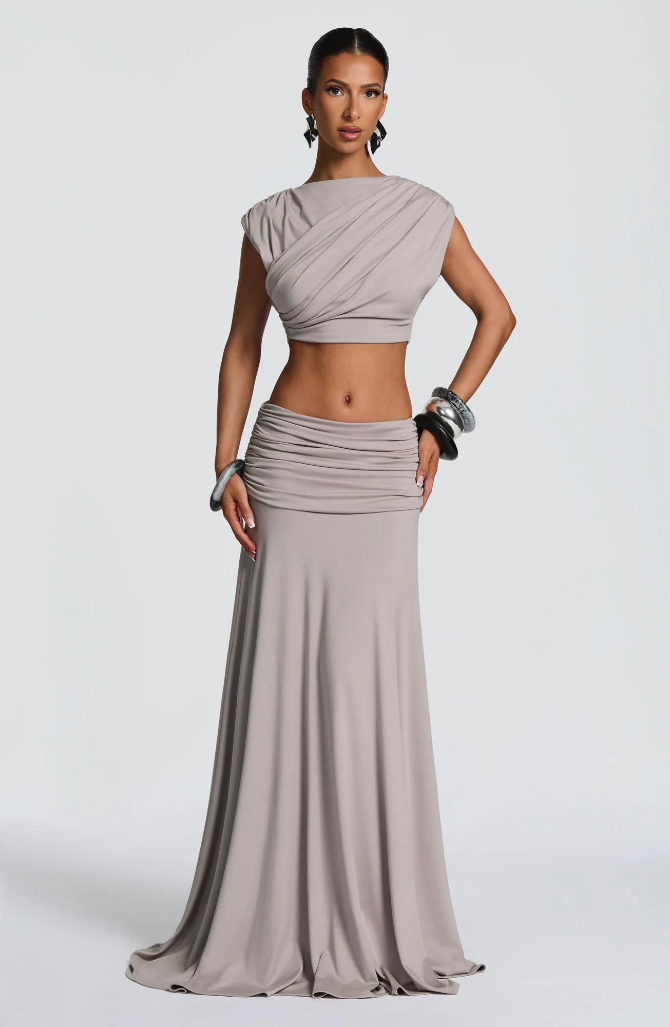 Light Grey Modal Cropped Top with Boat Neckline