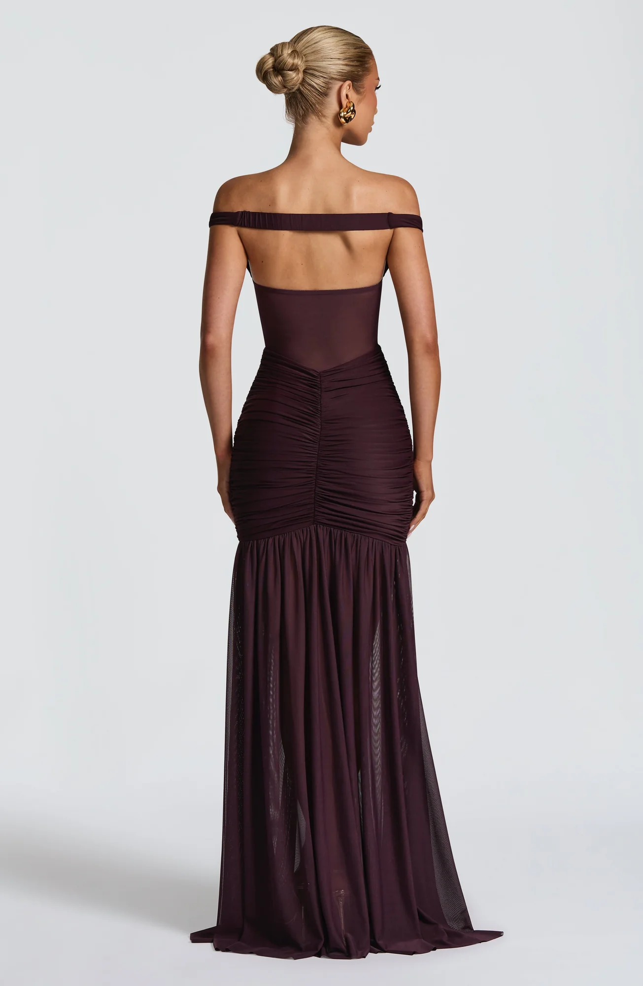 Plum Jersey Mesh Maxi Dress - Elegant Thigh-High Split Design