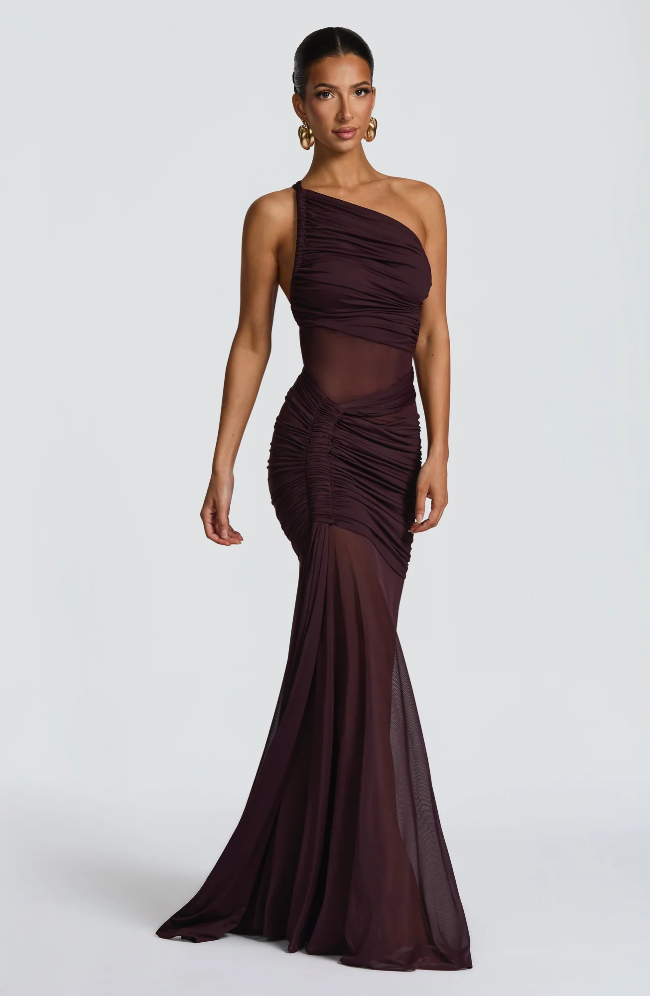 Plum Asymmetric Neckline Maxi Dress for Elegant Events