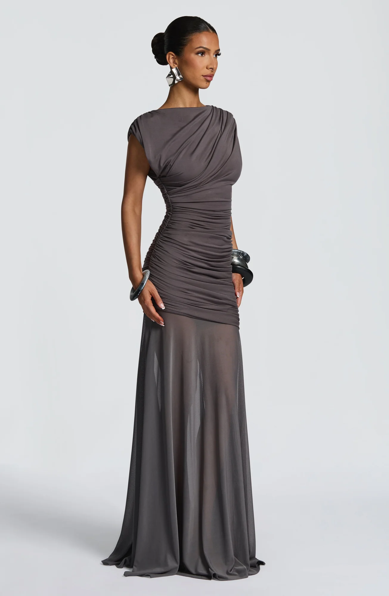 Charcoal Modal Jersey A-line Maxi Dress