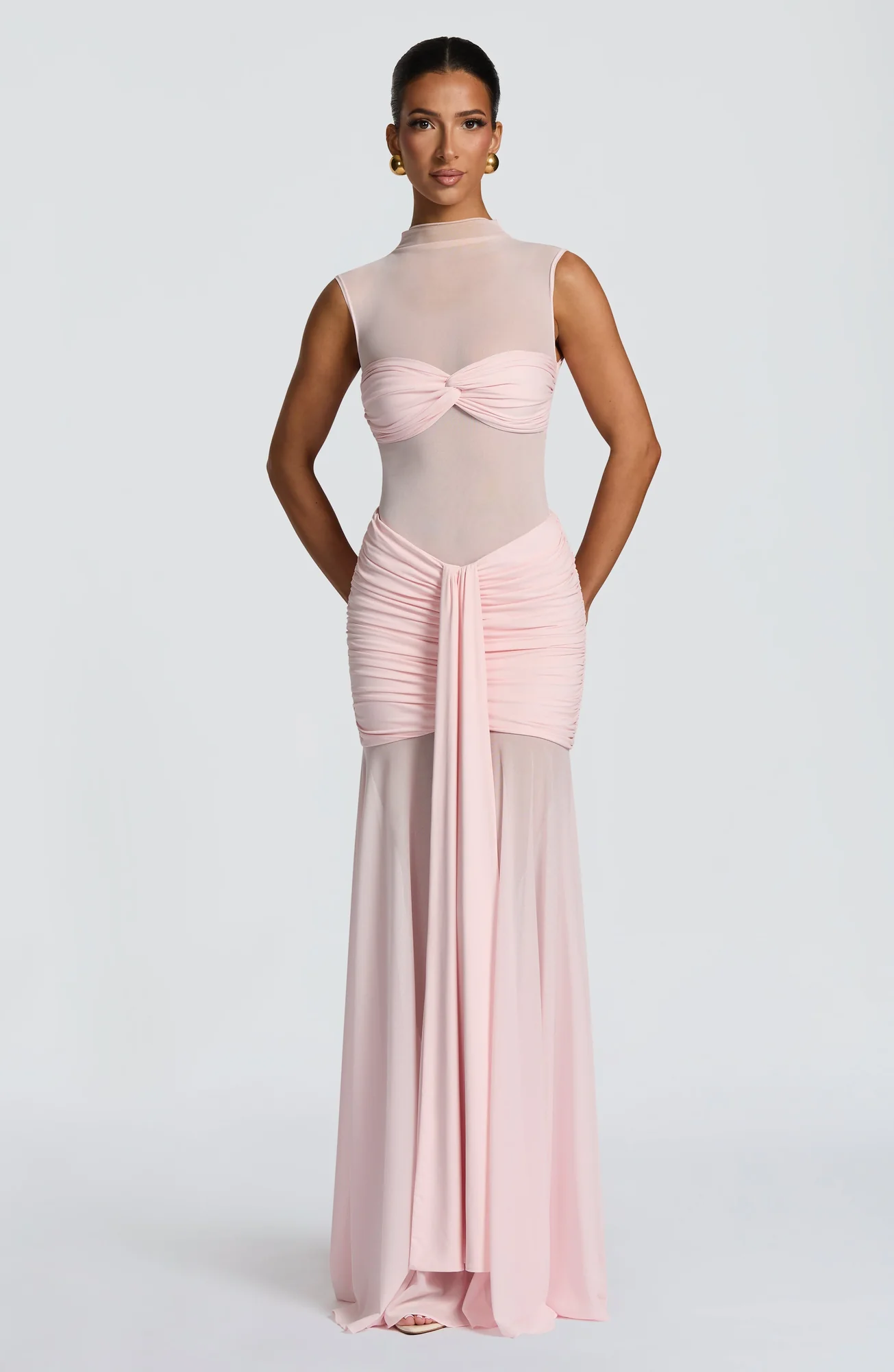 Sheer Mesh Bodycon Top in Blush - Adina Style