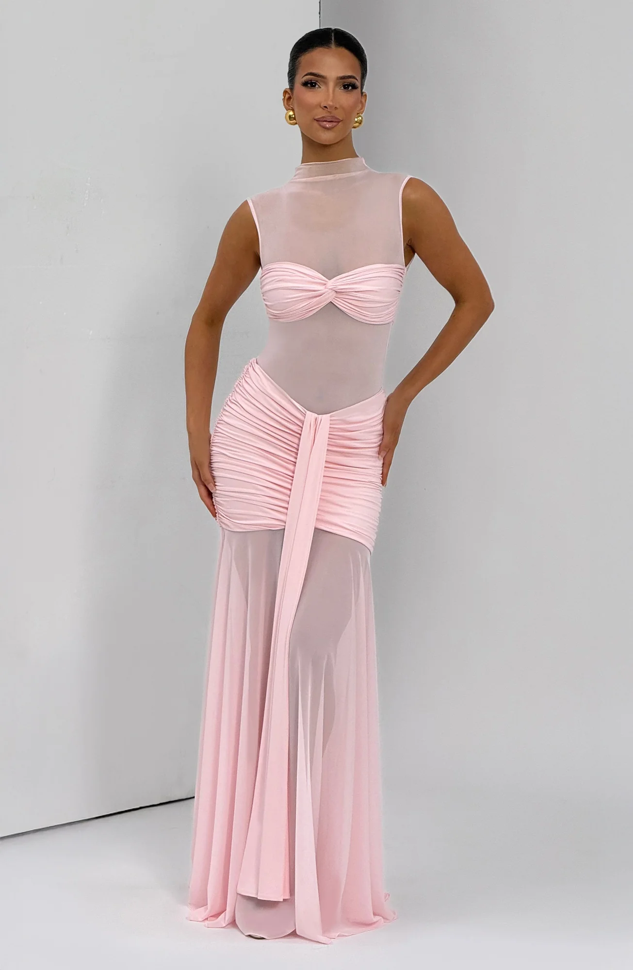 Sheer Mesh Bodycon Top in Blush - Adina Style