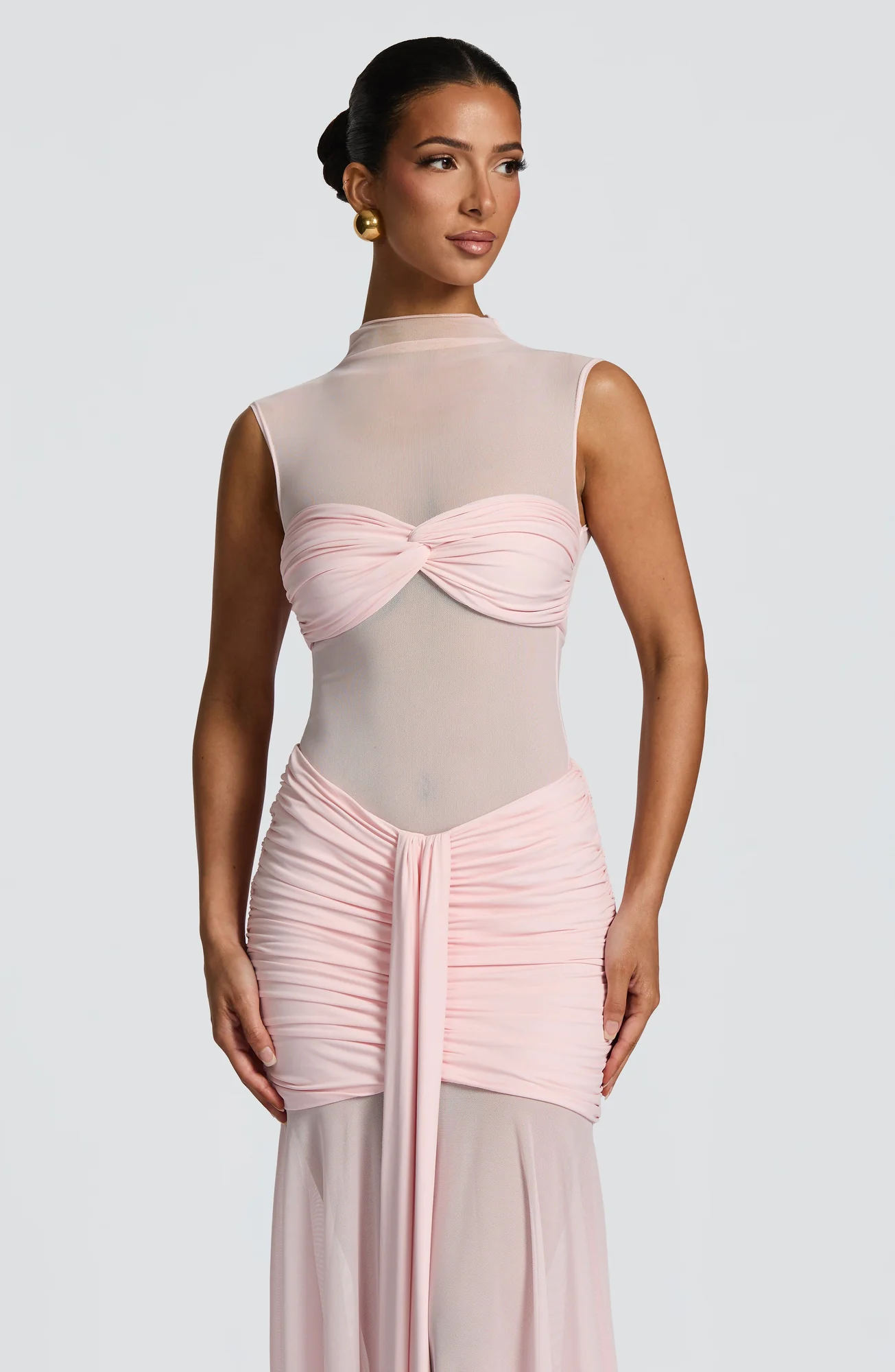 Sheer Mesh Bodycon Top in Blush - Adina Style