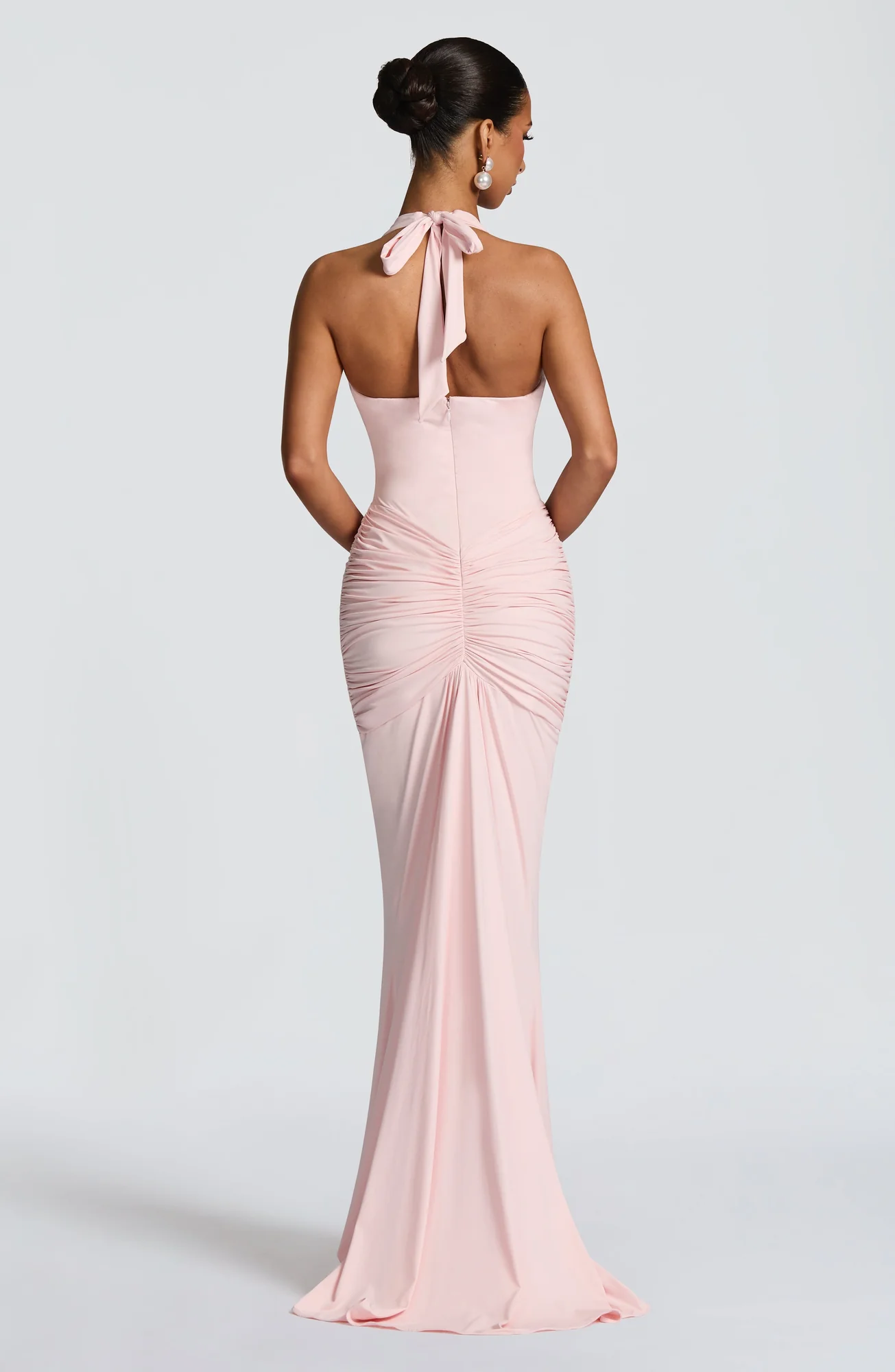 Blush Slinky Jersey Halter Maxi Dress - Elegant Full Skirt