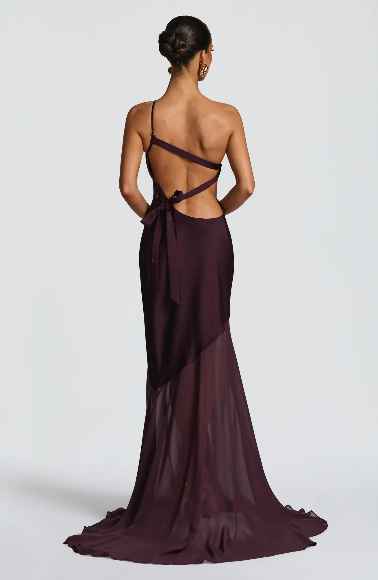 Plum Textured Satin One-Shoulder Fishtail Evening Dress