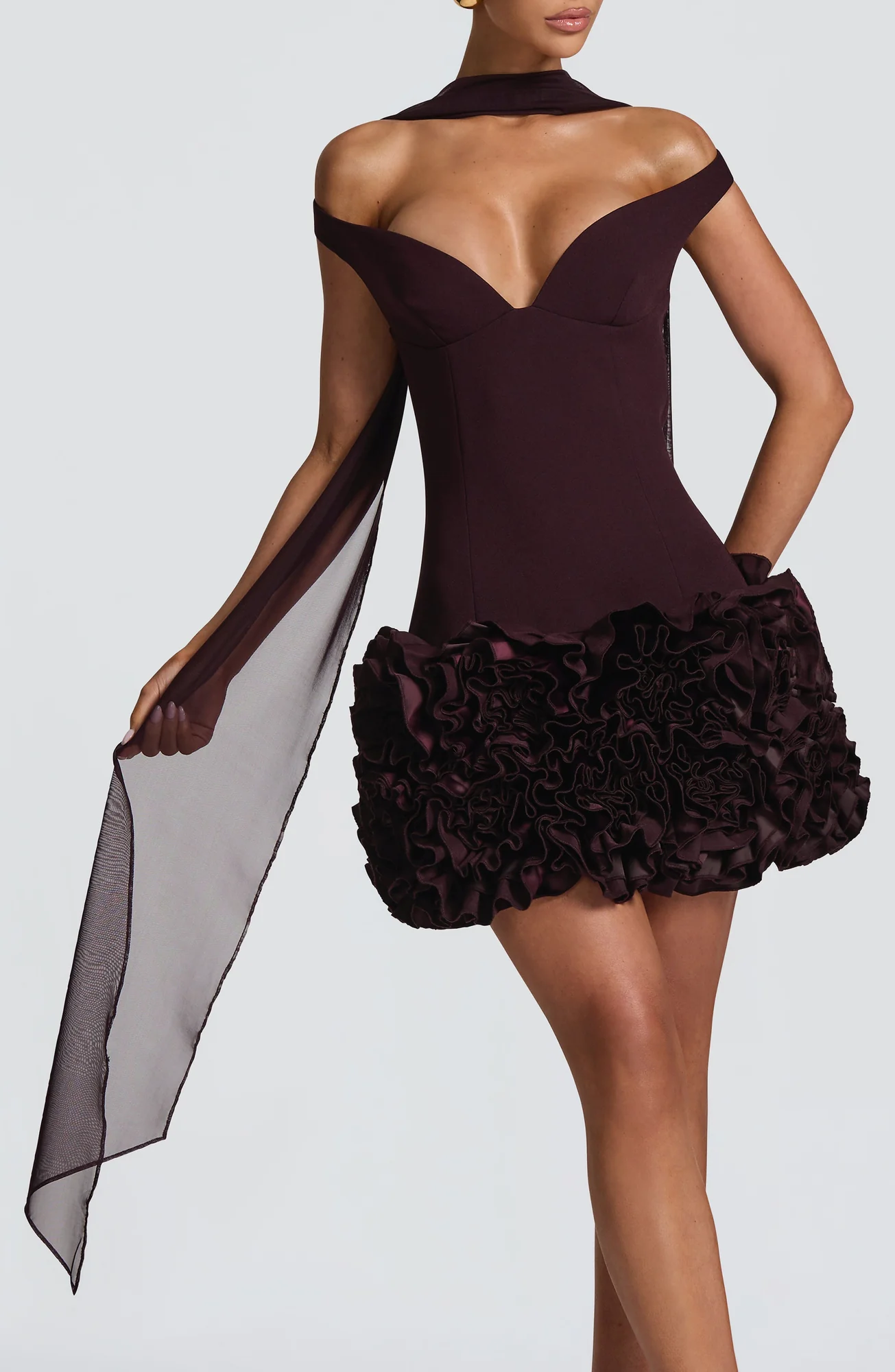 Plum Stretch Mesh Draped Scarf - Elegant Accessory