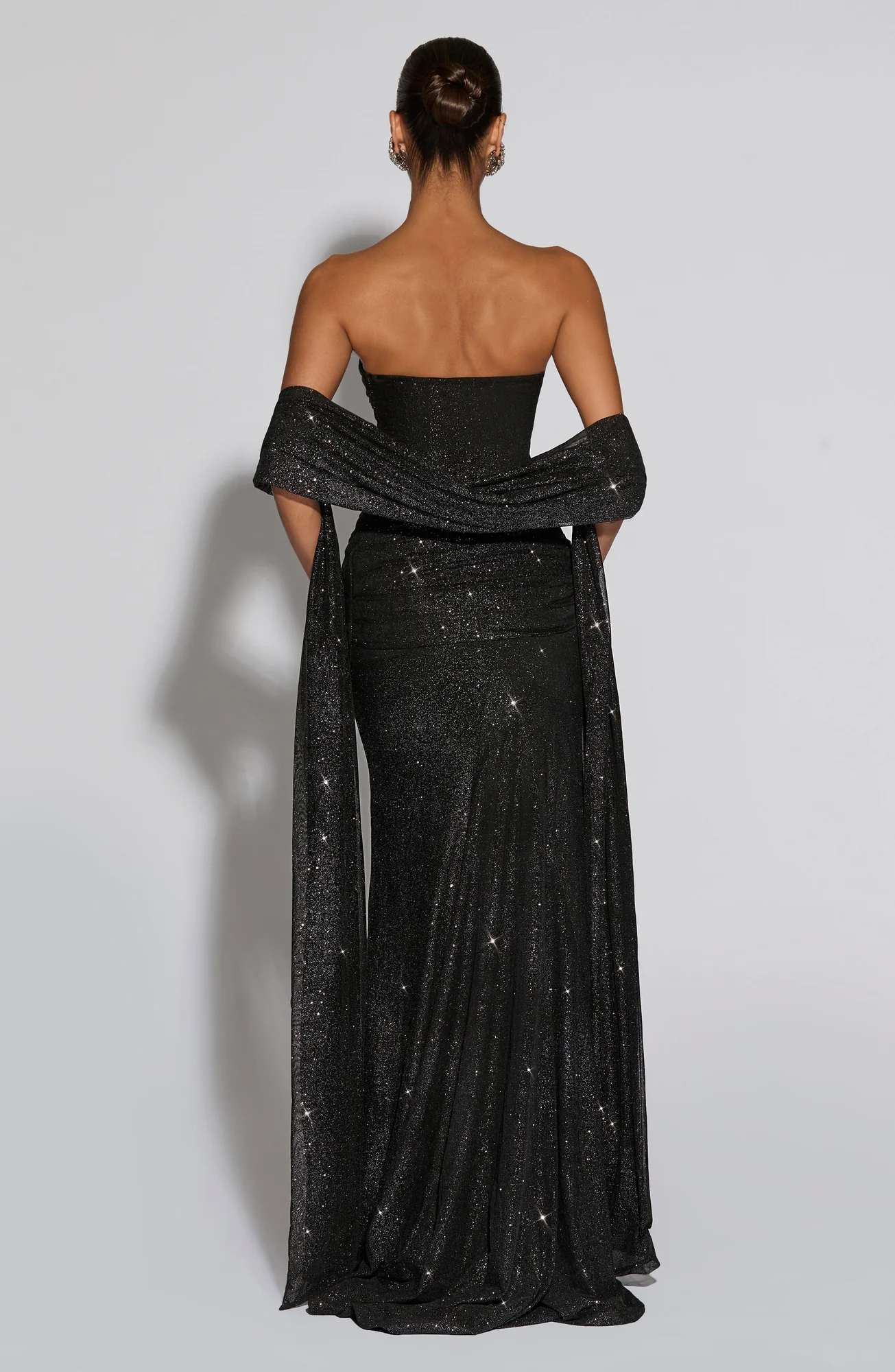 Black Sparkle Maxi Dress with Ruched Knot Detail