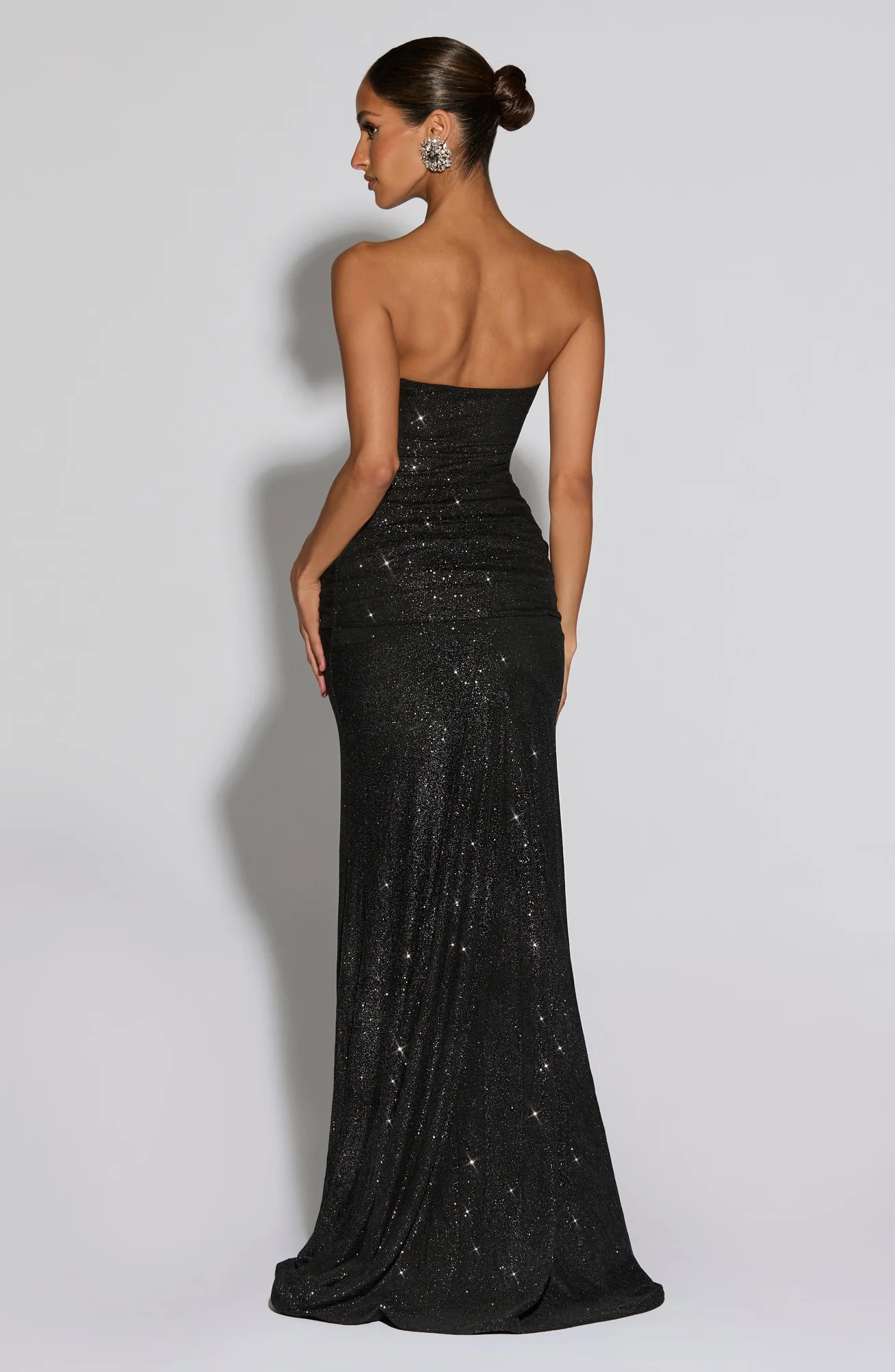 Black Sparkle Maxi Dress with Ruched Knot Detail