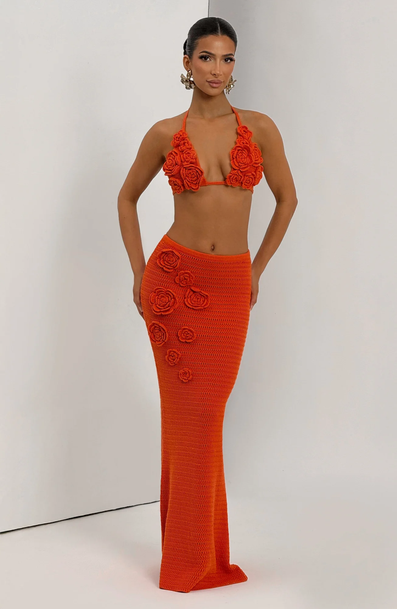 Crocheted Orange Bralette Top - Nerida Design