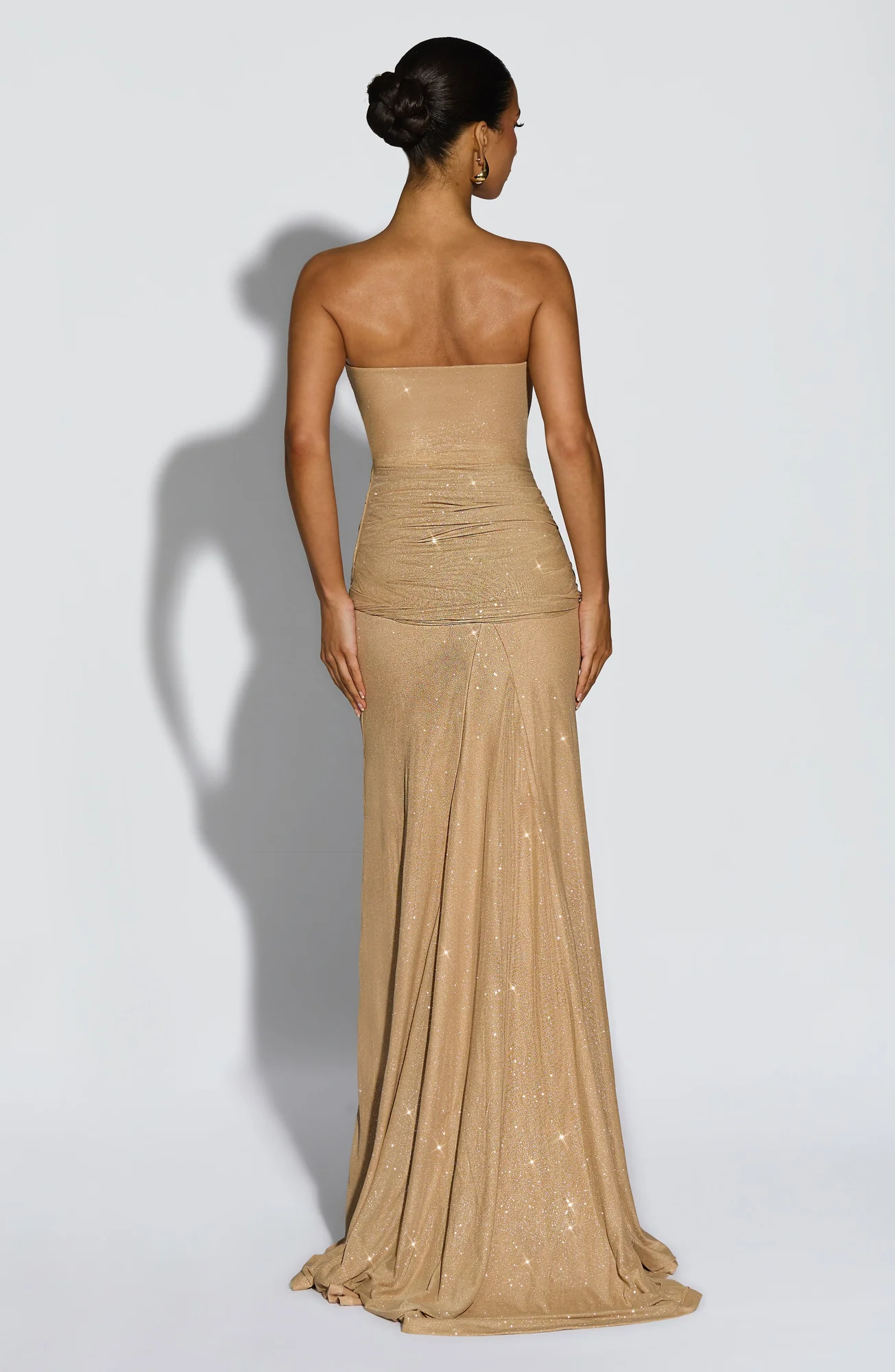 Gold Sparkle Maxi Dress With Strapless Neckline