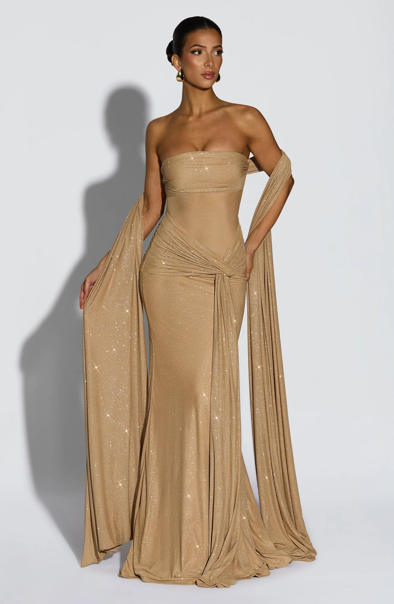 Gold Sparkle Maxi Dress With Strapless Neckline