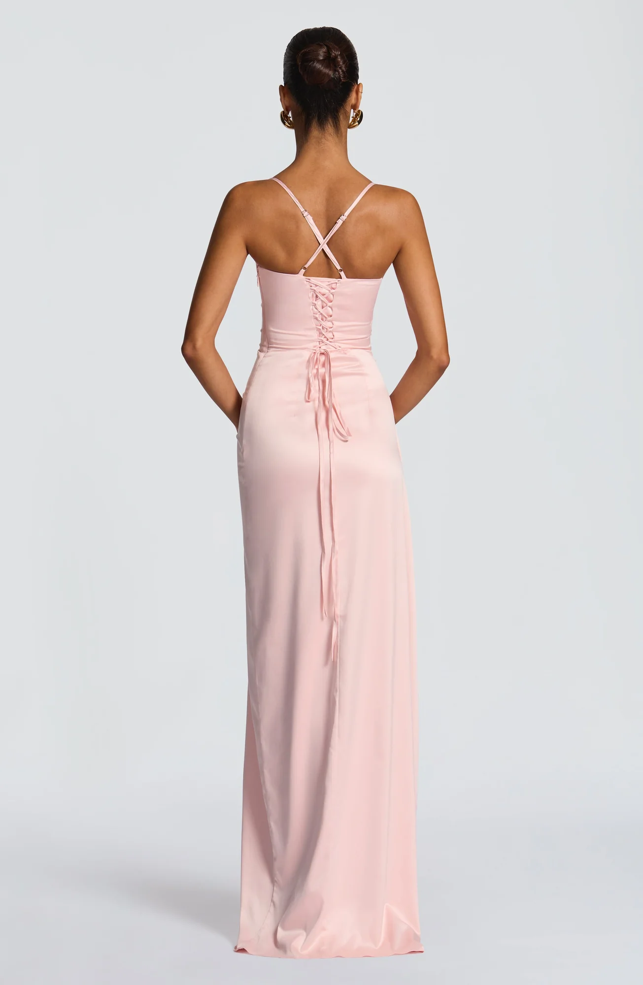 Blush Satin Cowl Neck Maxi Dress with Thigh Split