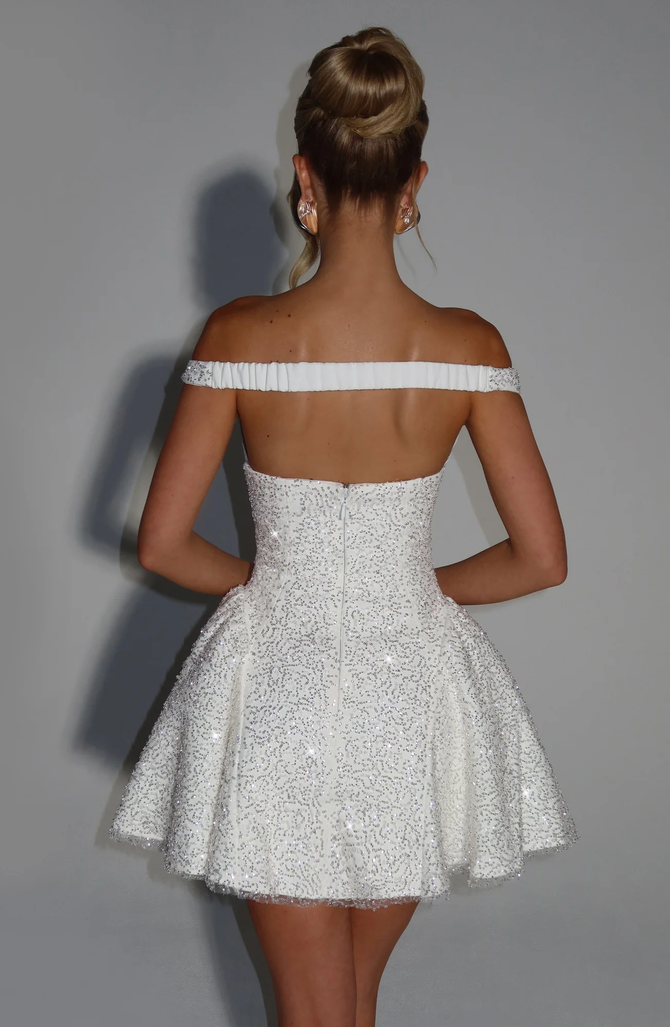 Elegant Ivory Mini Dress with Bardot Neckline