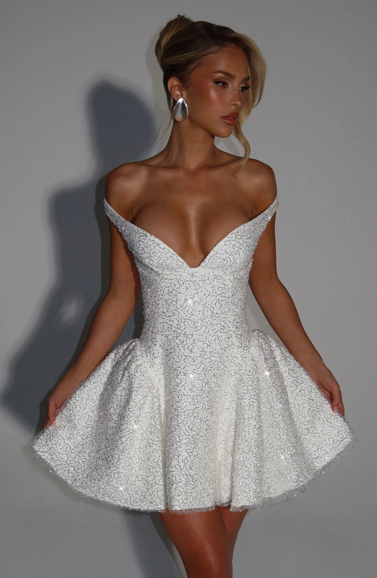 Elegant Ivory Mini Dress with Bardot Neckline