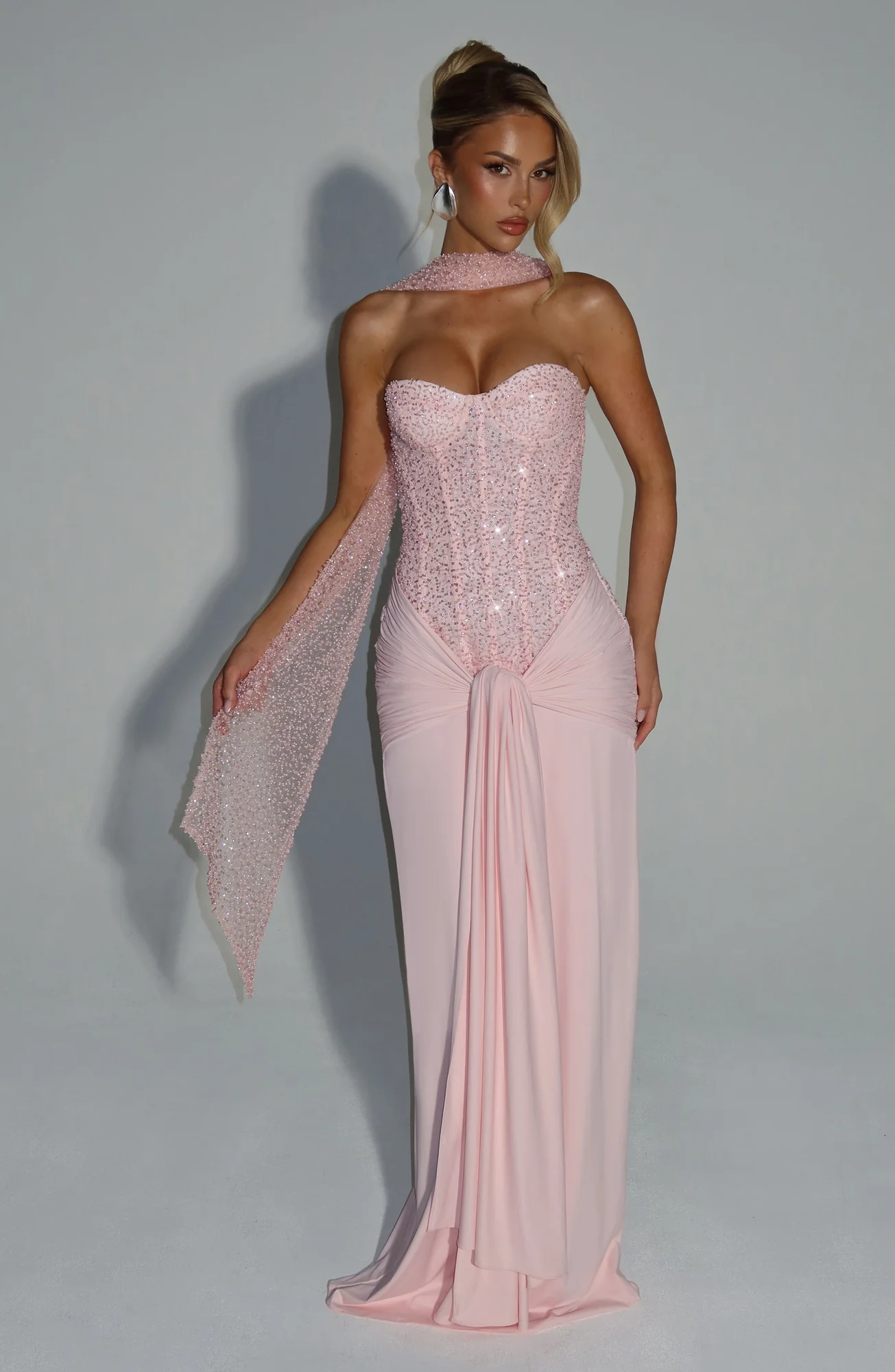 Delicate Blush Embellished Tulle Scarf