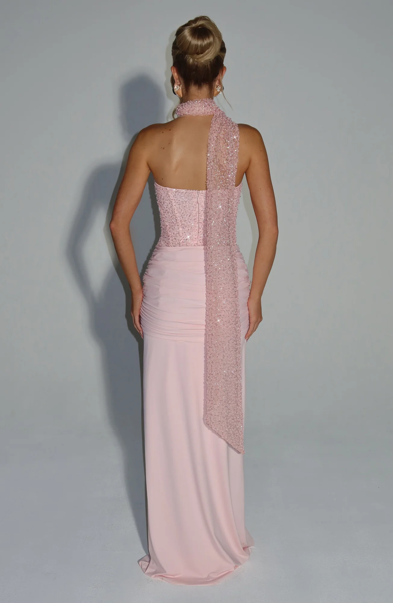 Delicate Blush Embellished Tulle Scarf