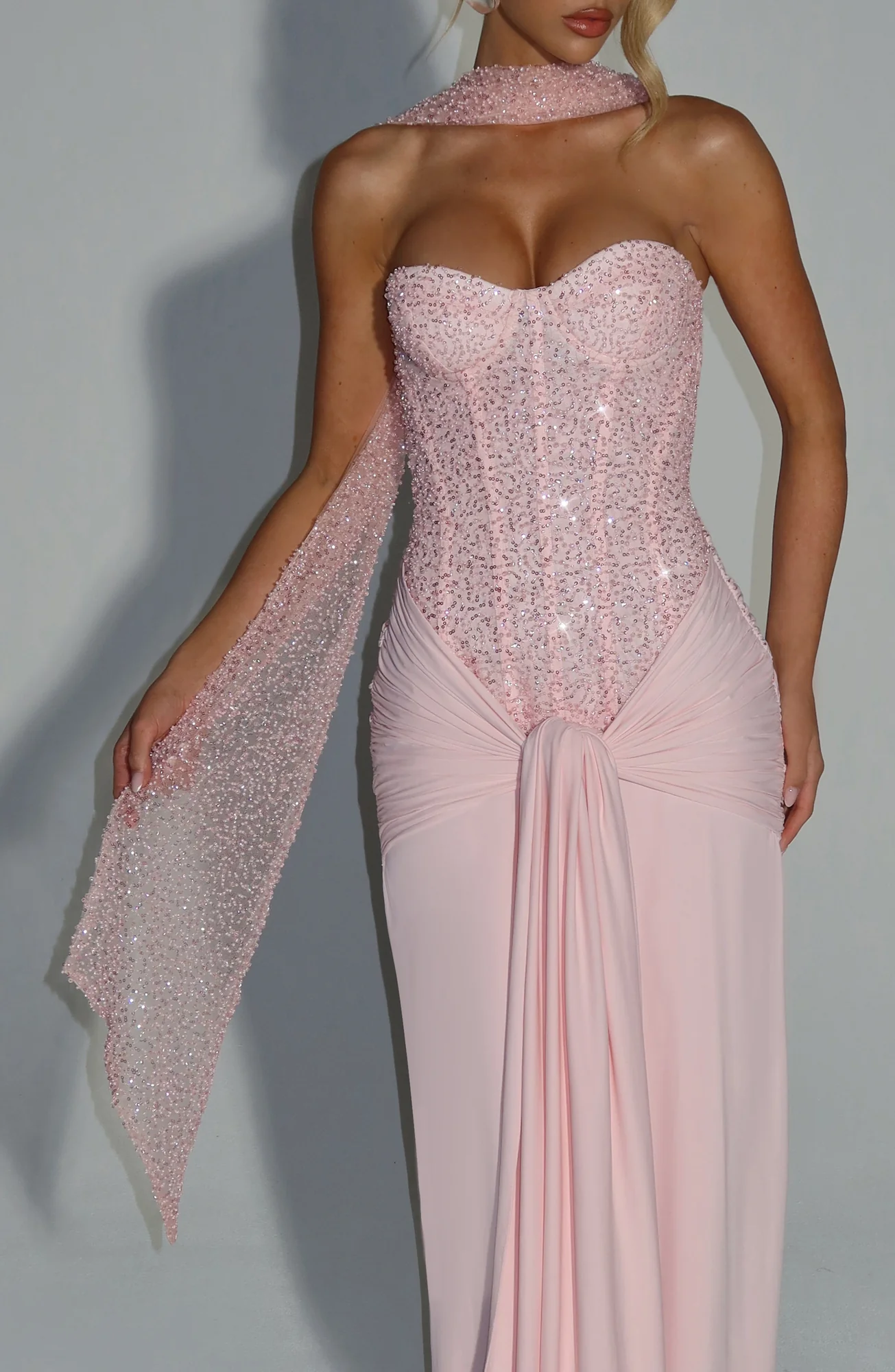 Delicate Blush Embellished Tulle Scarf