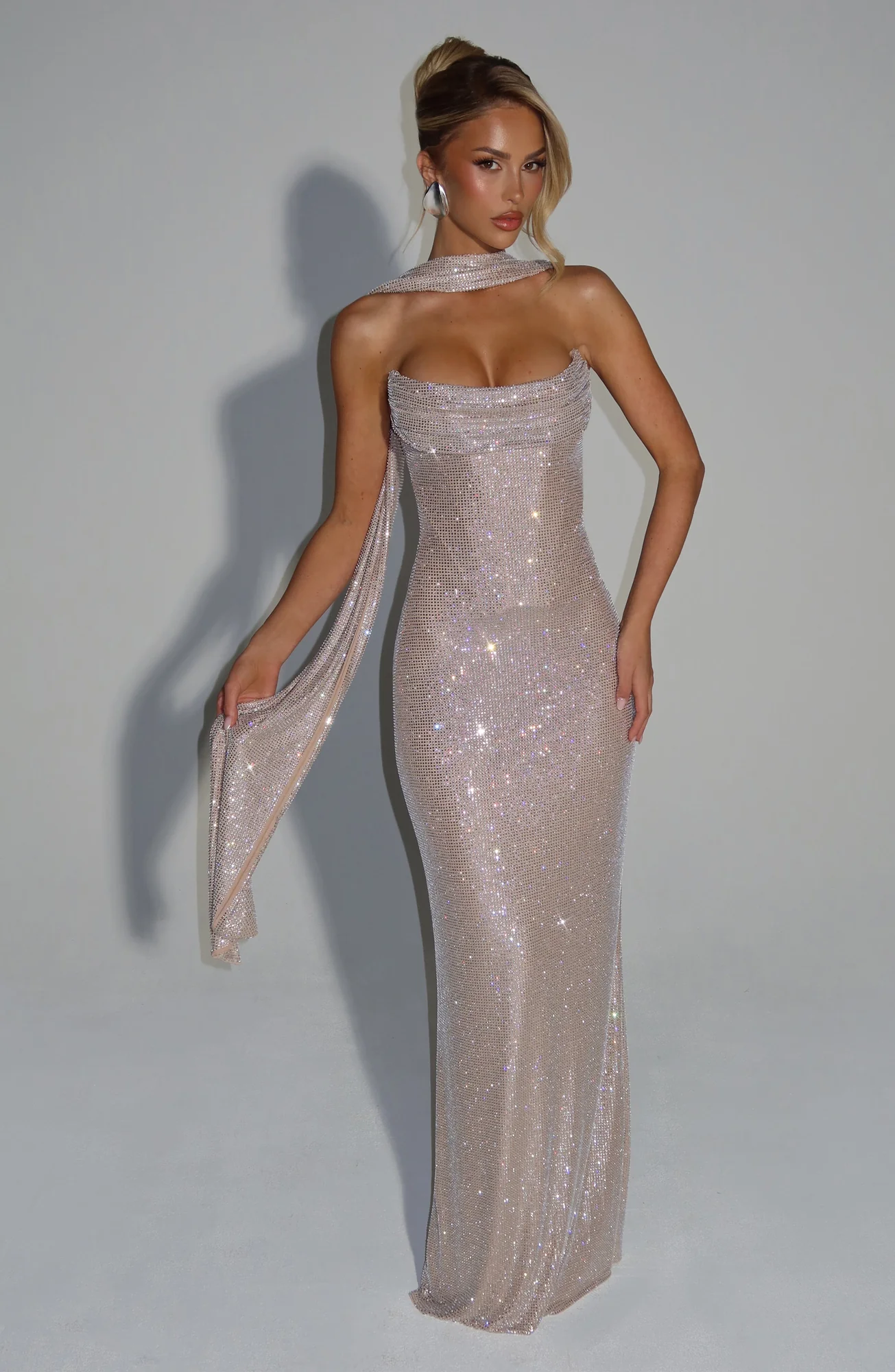 Sparkling Nude Maxi Dress with Internal Corset