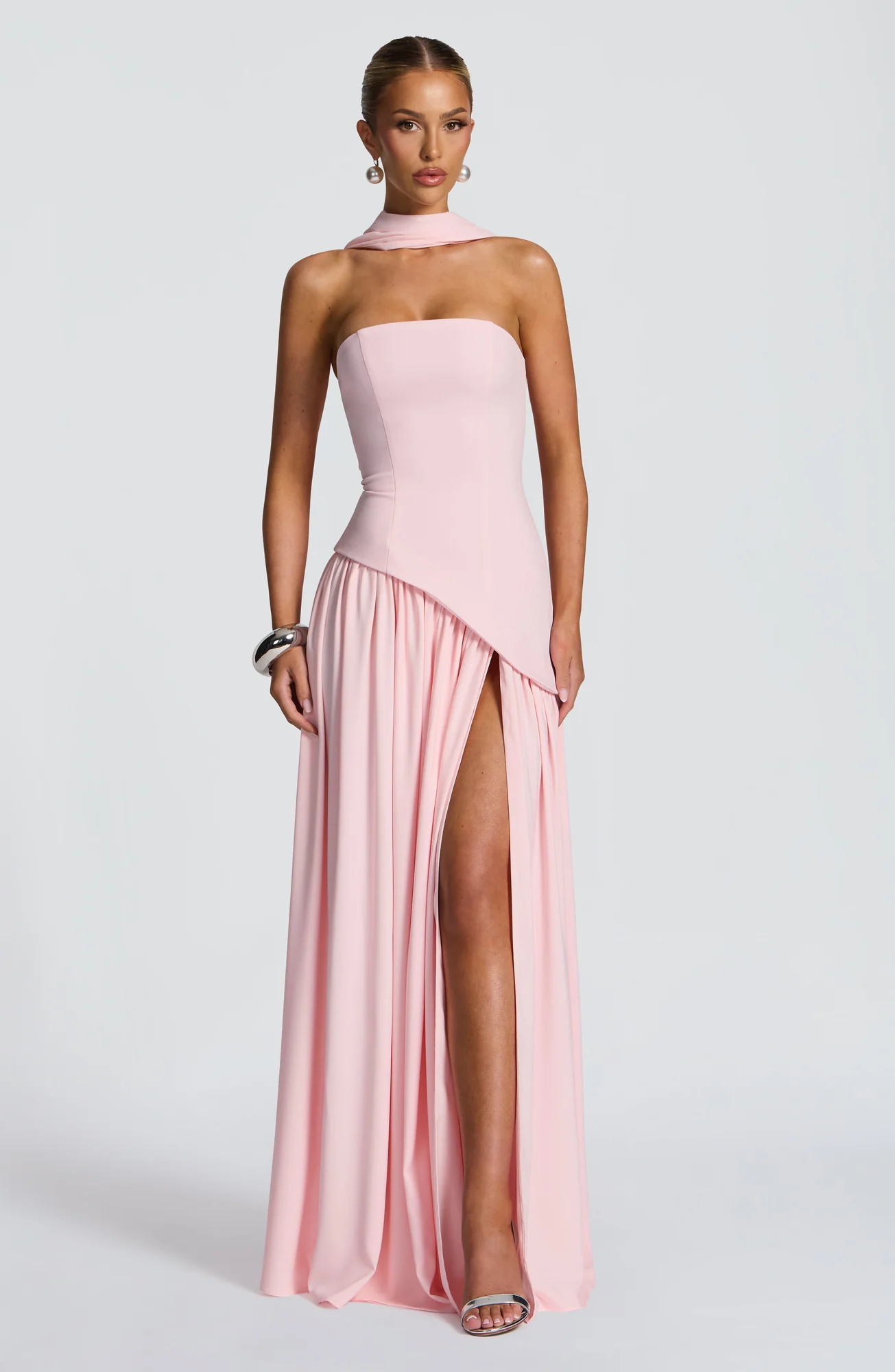 Blush Chiffon Maxi Dress with Lace-Up Back