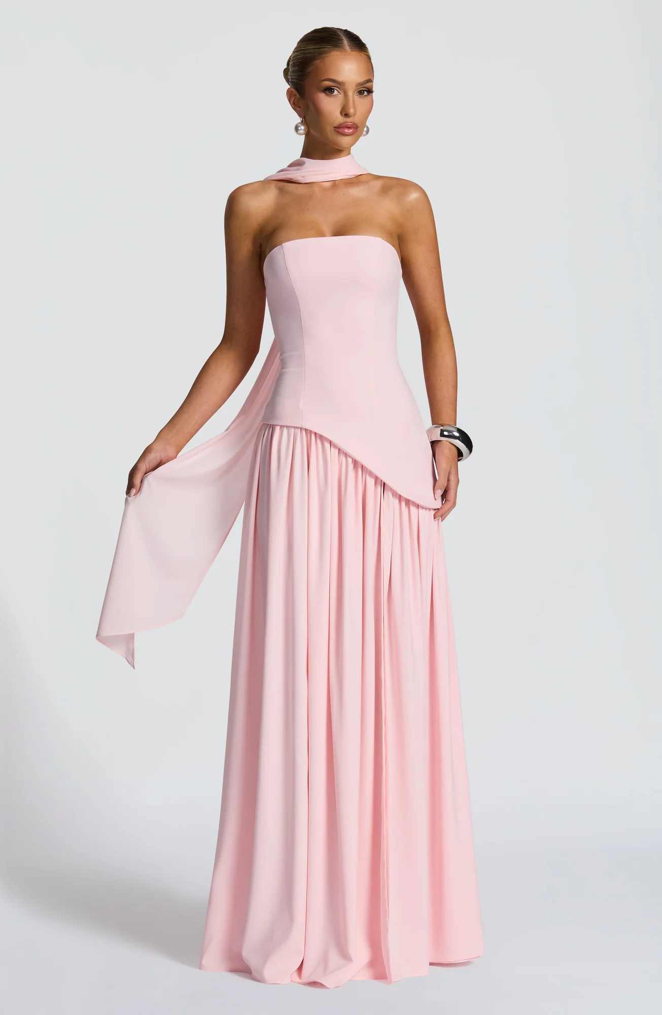 Blush Chiffon Maxi Dress with Lace-Up Back