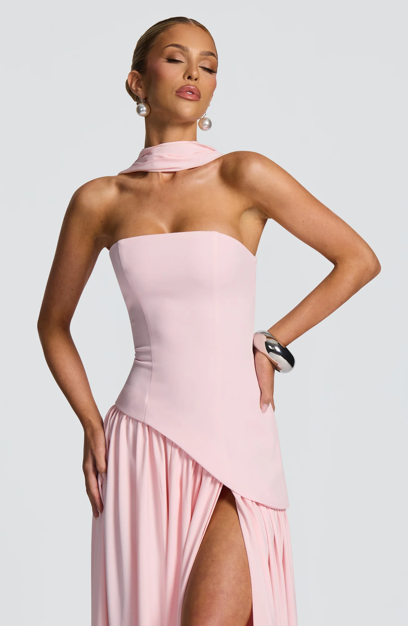 Blush Chiffon Maxi Dress with Lace-Up Back