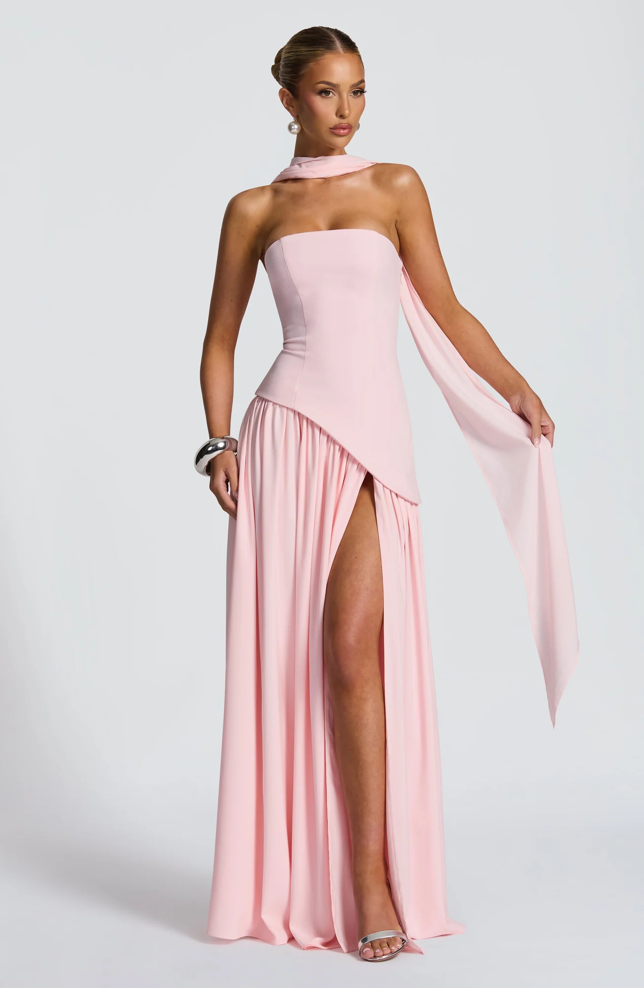 Blush Chiffon Maxi Dress with Lace-Up Back