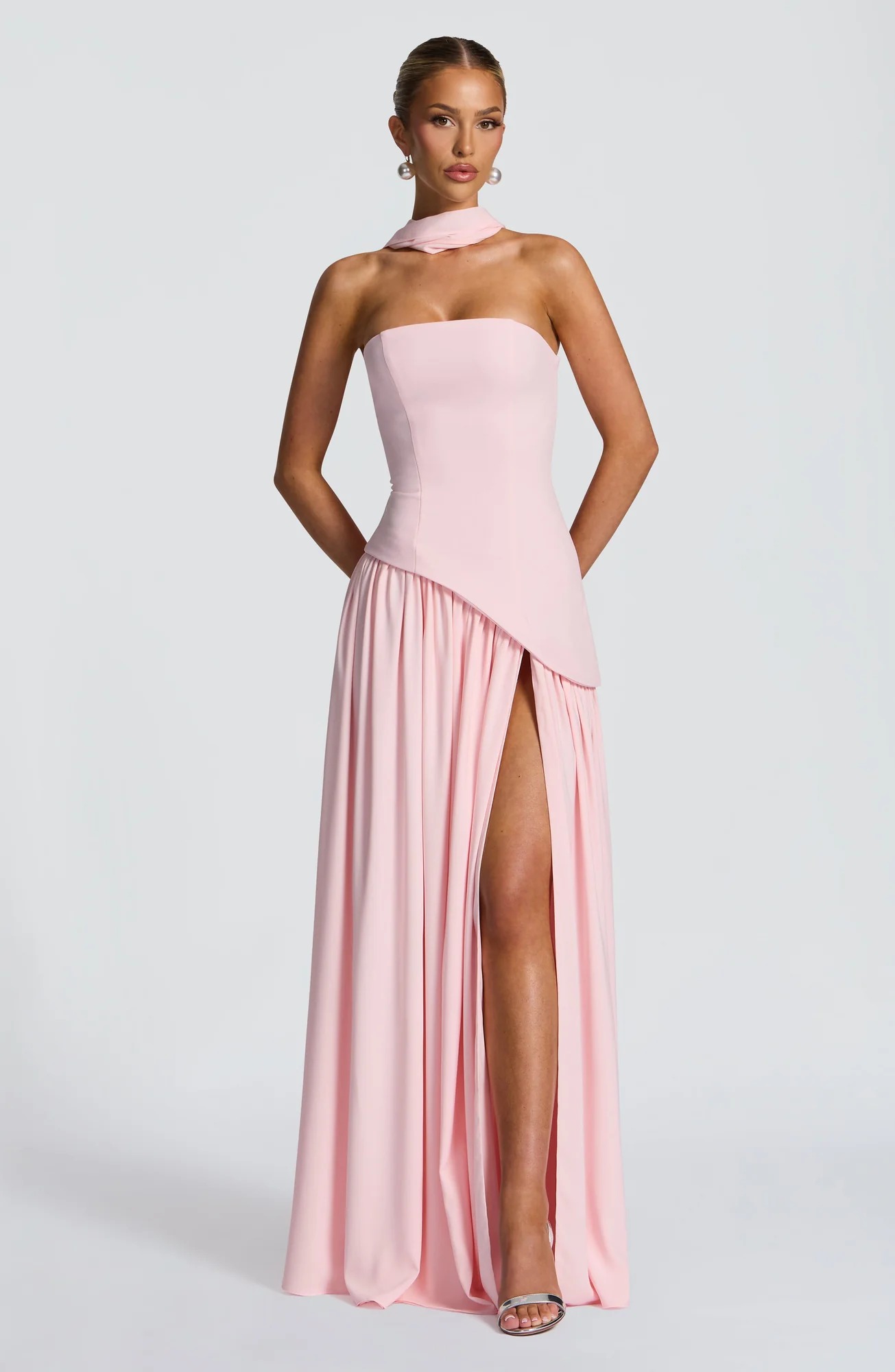 Blush Chiffon Maxi Dress with Lace-Up Back