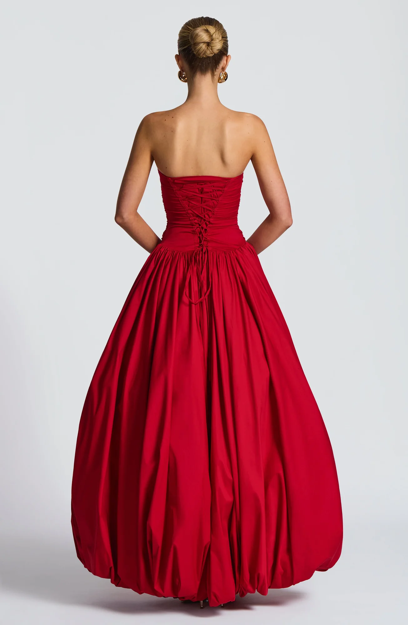 Red Strapless Maxi Dress with Puff Ball Skirt