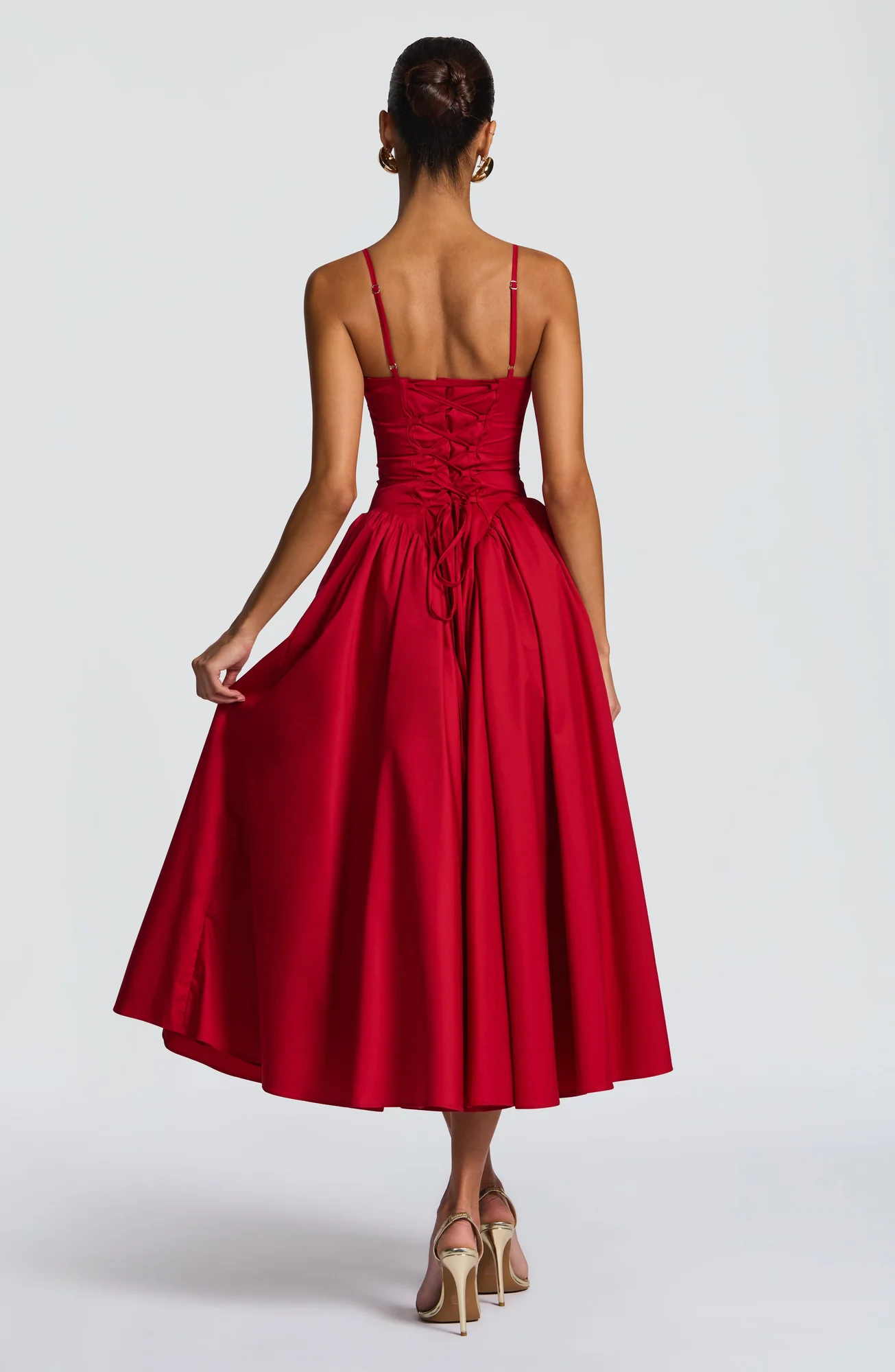 Red Sweetheart Neckline Midi Dress - Elegant Red Dress
